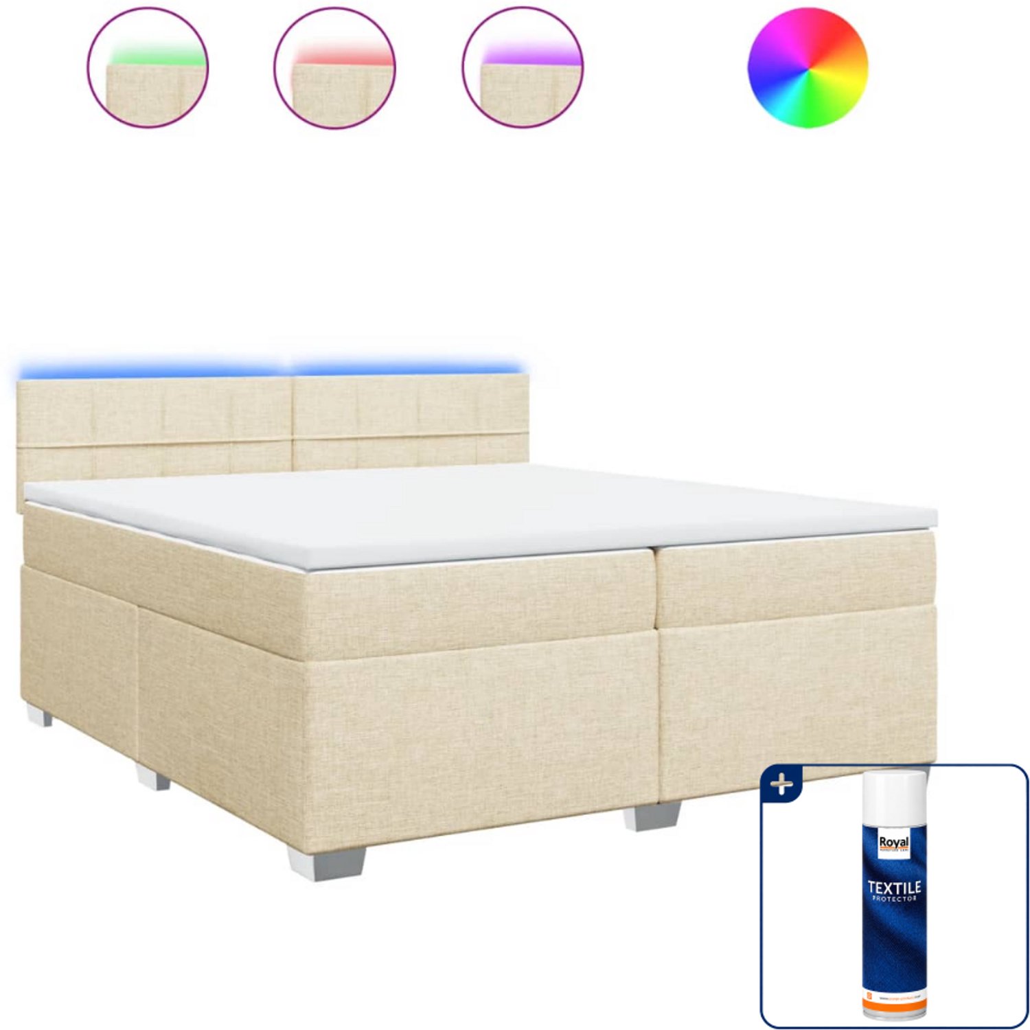 vidaXL Boxspring - Super kingsize - 200 x 200 cm - stof - crème - Inclusief textielbeschermer 500 ml