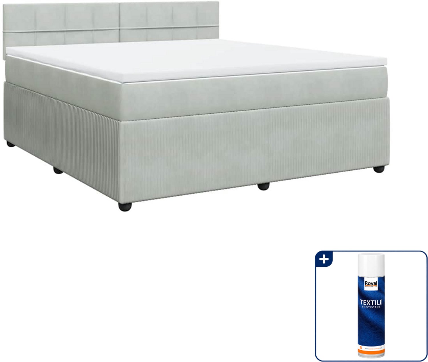 vidaXL boxspring Kingsize - 180 x 200 cm - fluweel - lichtgrijs - Inclusief textielbeschermer 500 ml