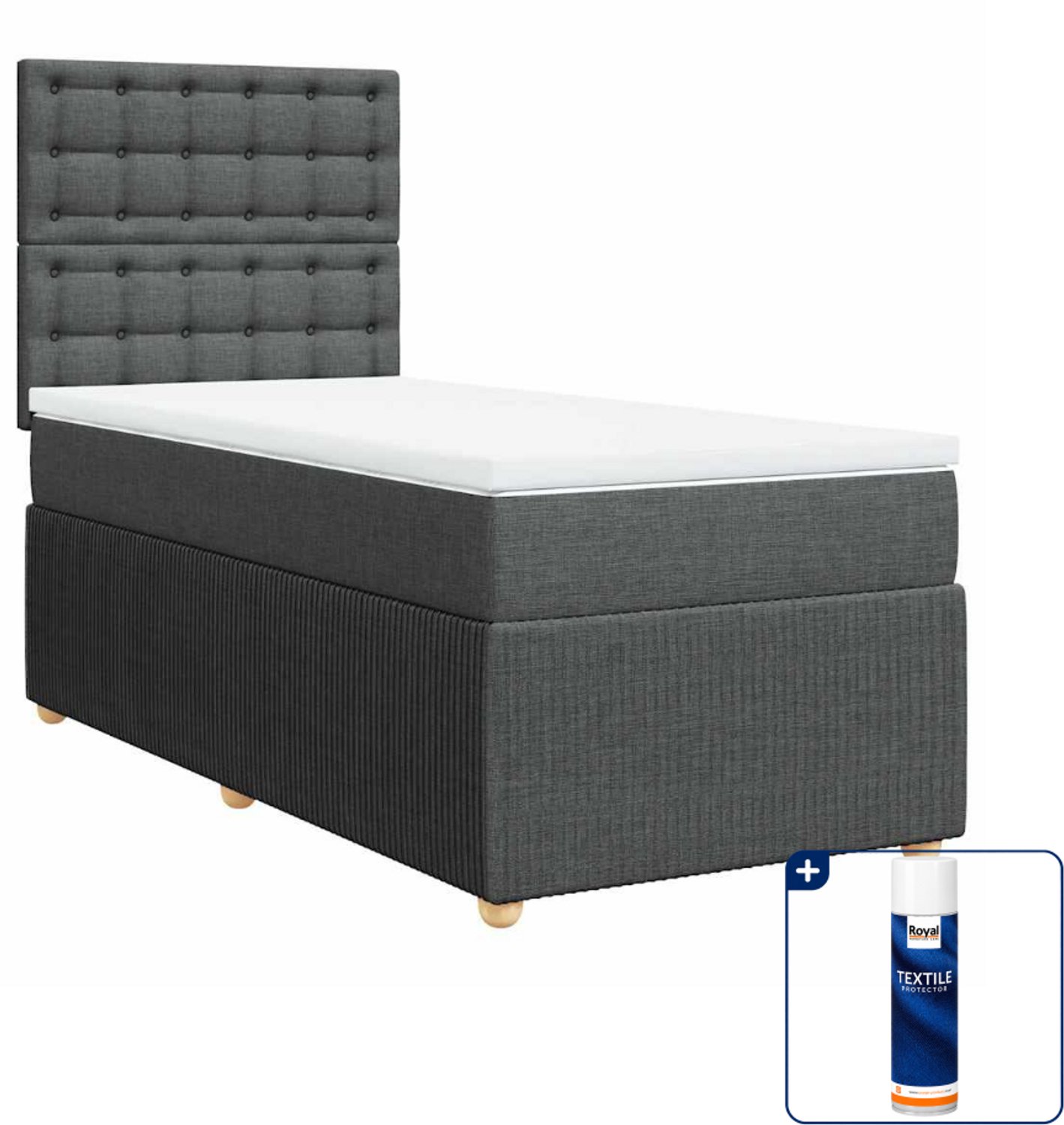 vidaXL boxspring met matras - 100 x 200 cm - stof - donkergrijs - Inclusief textielbeschermer 500 ml