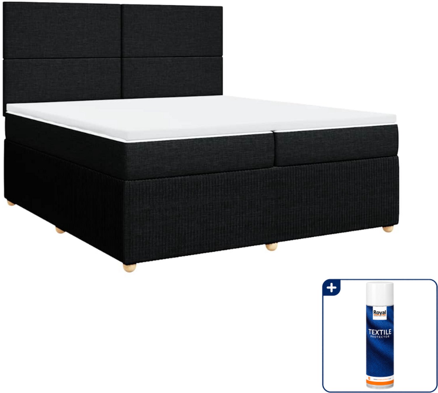 vidaXL boxspring met matras - Super kingsize - 200 x 200 cm - zwart - Inclusief textielbeschermer 500 ml