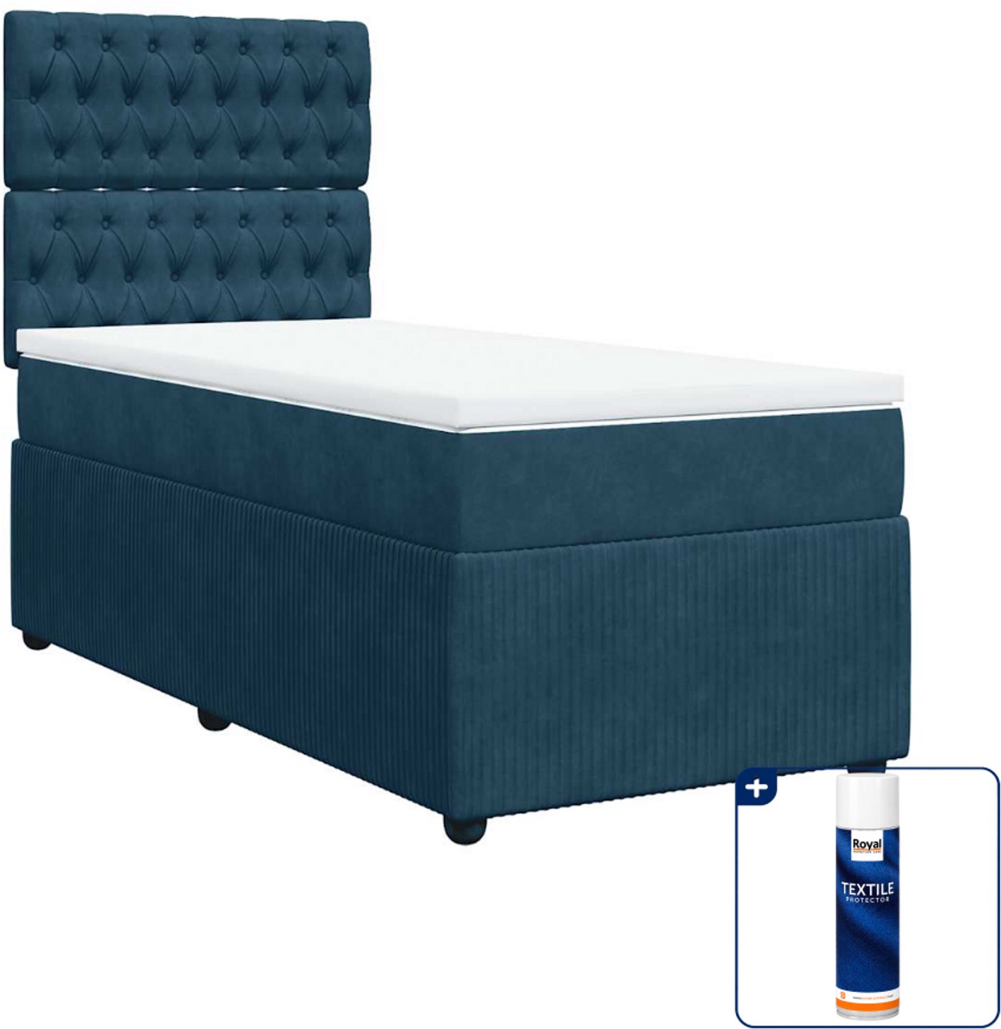 vidaXL boxspring met matras 90 x 200 cm - fluweel - donkerblauw - Inclusief textielbeschermer 500 ml