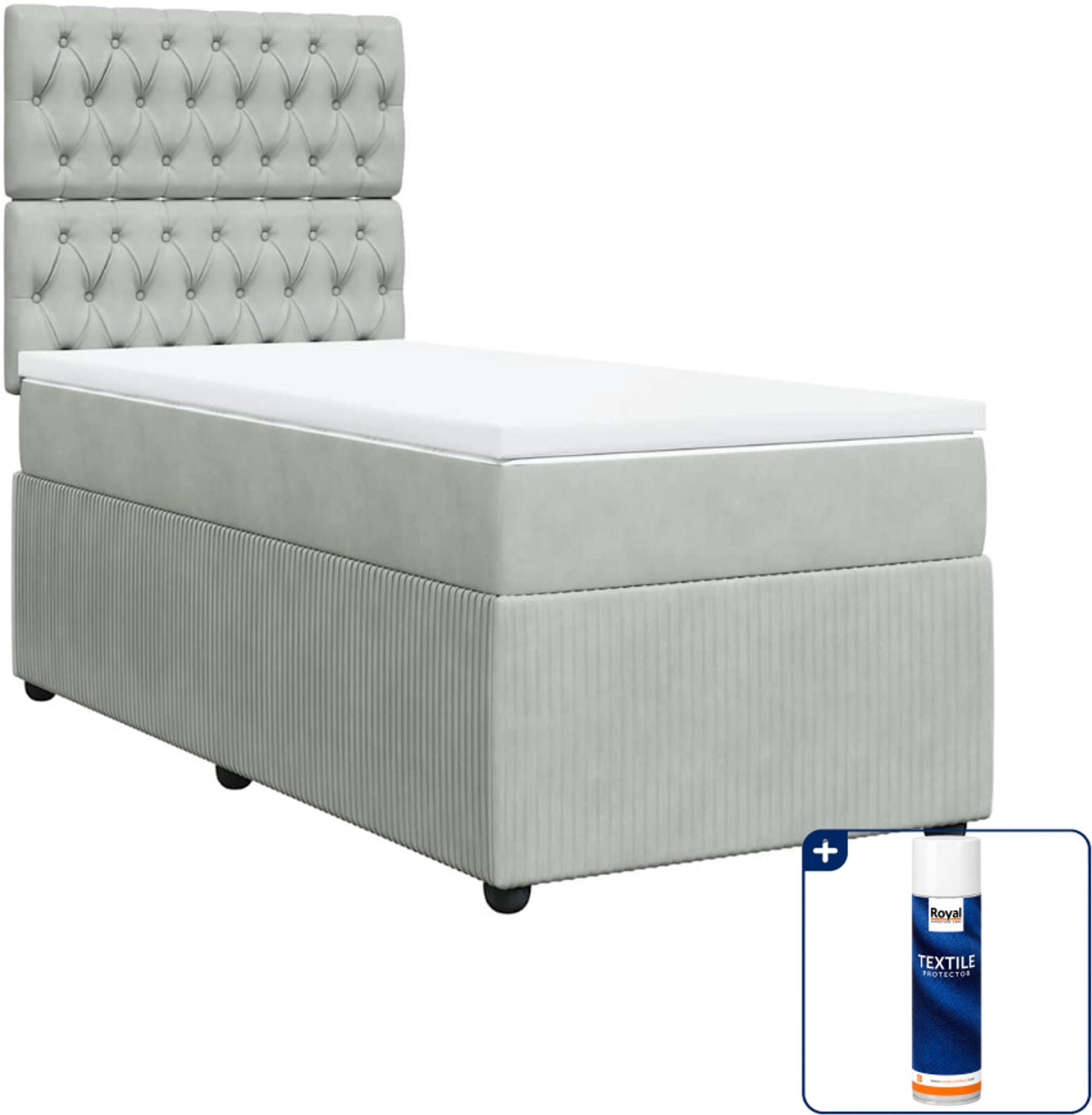 vidaXL boxspring met matras - 100 x 200 cm - fluweel - lichtgrijs - Inclusief textielbeschermer 500 ml