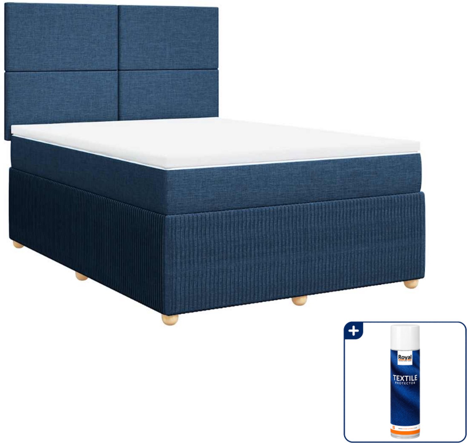 vidaXL boxspring met matras 140 x 190 cm - blauw - Inclusief textielbeschermer 500 ml