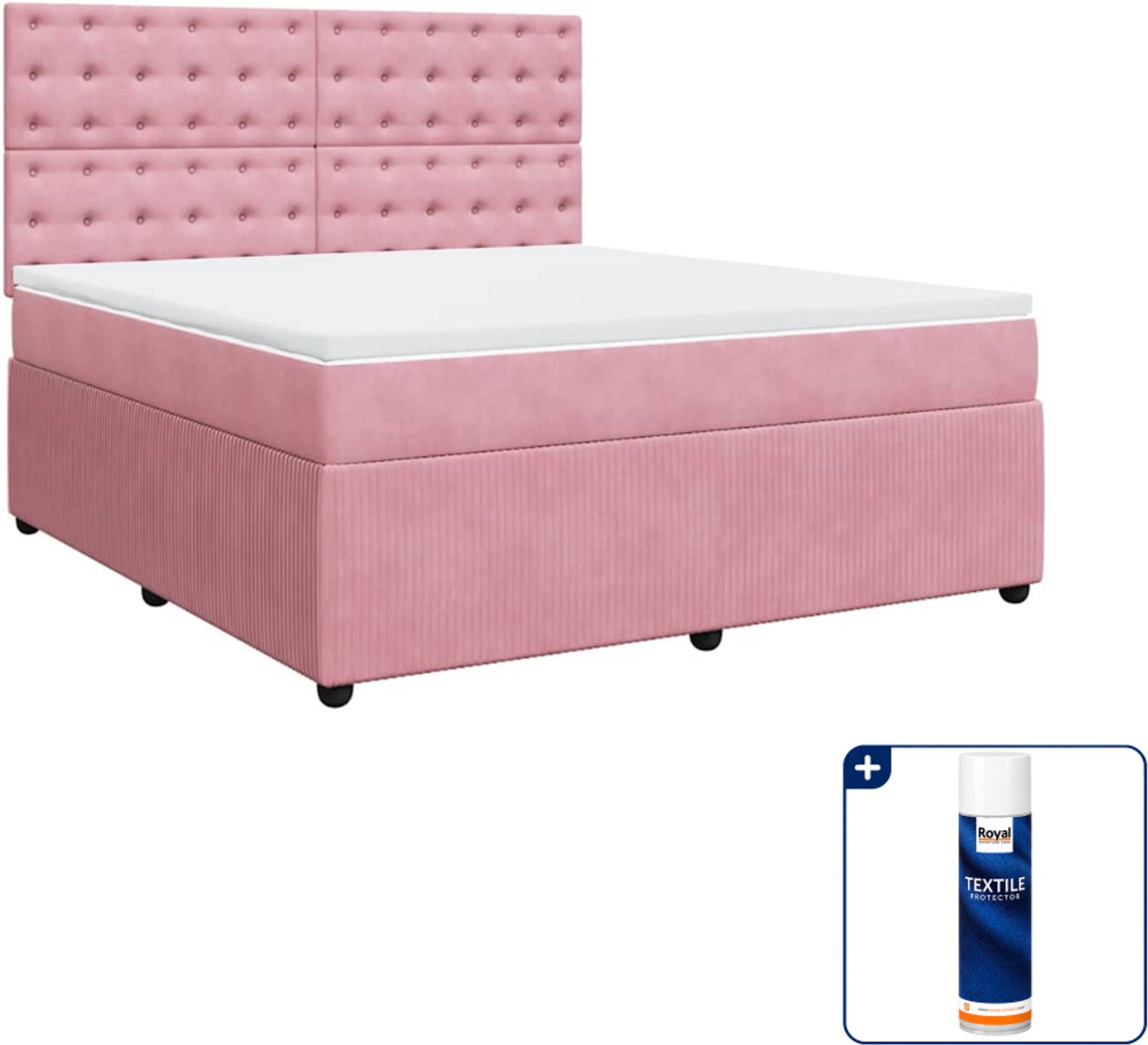 vidaXL Kingsize boxspring met matras - 180 x 200 cm - roze - Inclusief textielbeschermer 500 ml