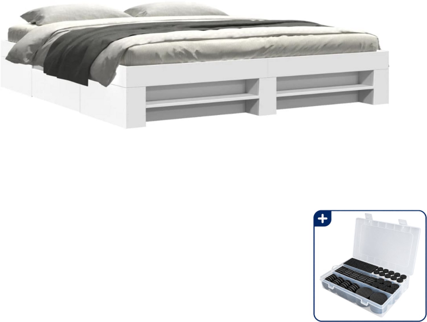 vidaXL Bedframe - Kingsize - 180 x 200 cm - wit - Inclusief antikrasvilt 177-delig Bruin