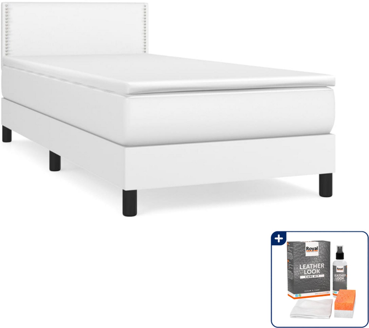 vidaXL boxspring met matras - 100 x 200 cm - kunstleer - wit - Inclusief onderhoudsset voor kunstleer 150 ml