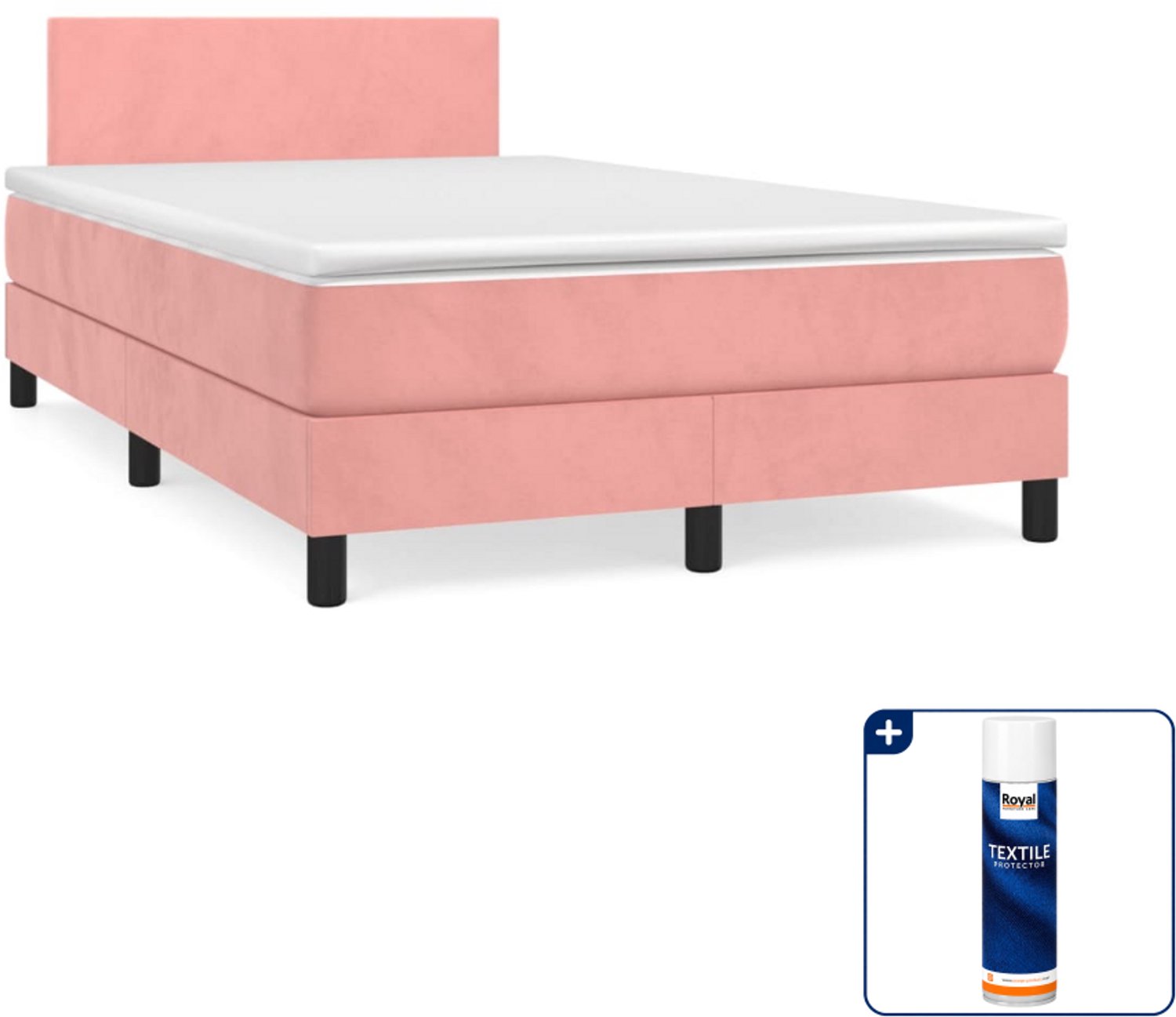 vidaXL boxspring met matras - 120 x 200 cm - fluweel - roze - Inclusief textielbeschermer 500 ml