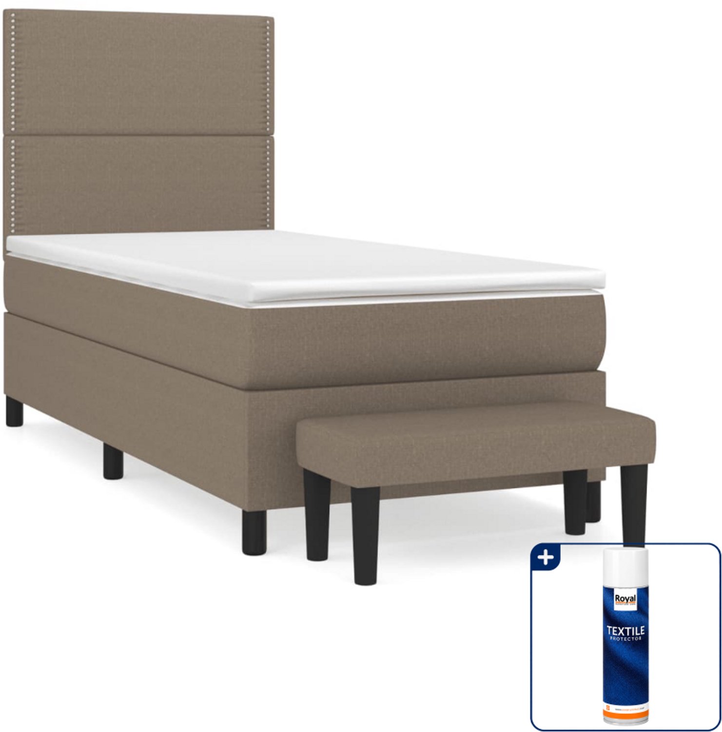 vidaXL boxspring met matras en bankje - 90 x 190 cm - taupe - Inclusief textielbeschermer 500 ml