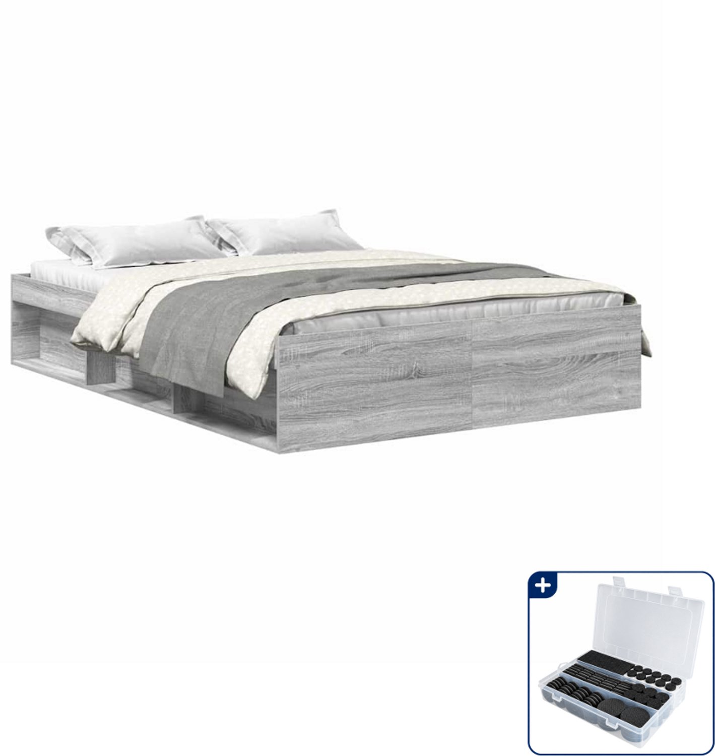 vidaXL Bedframe - 120 x 190 cm - grijs sonoma eiken - Inclusief antikrasvilt 177-delig Wit