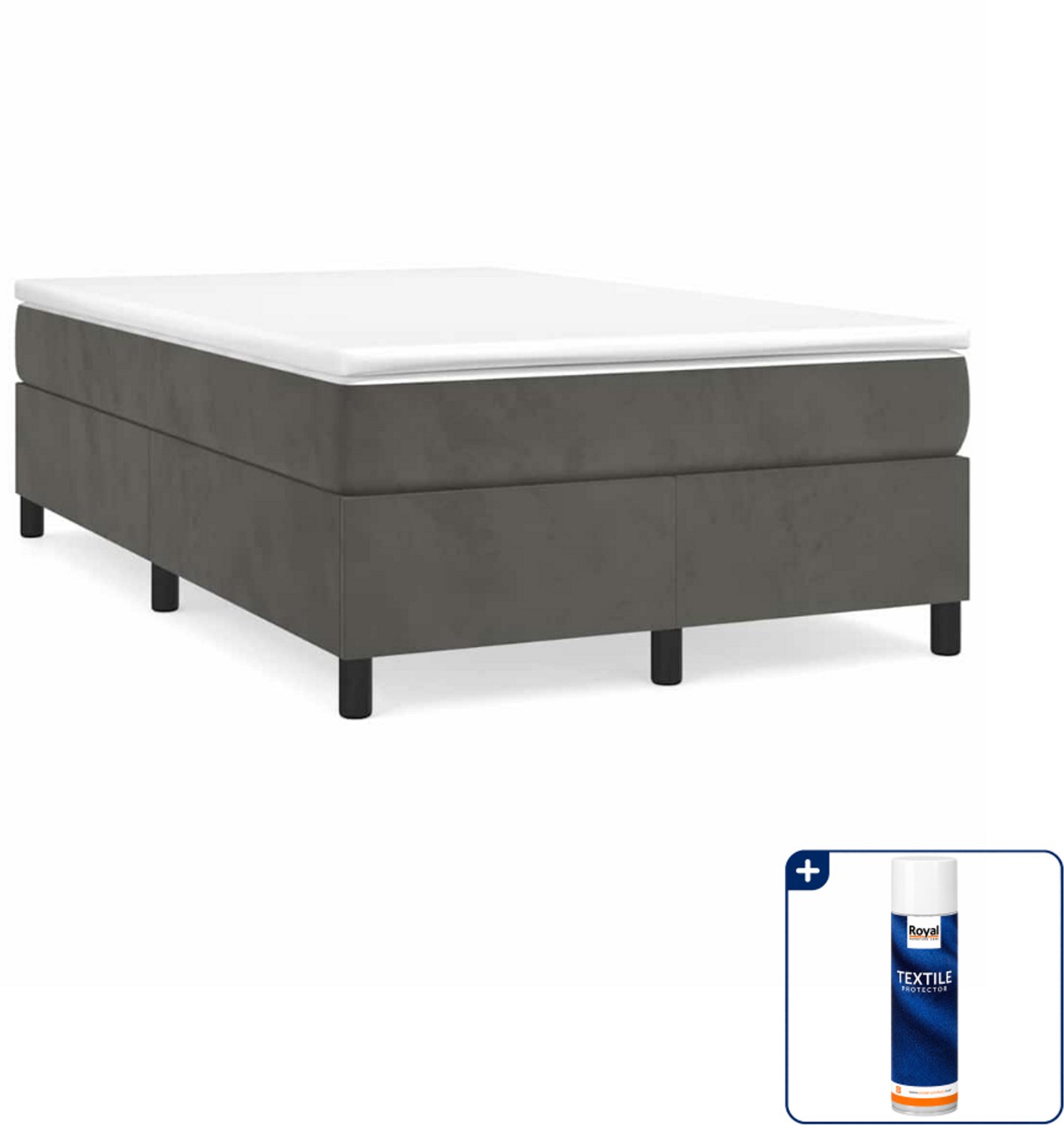 vidaXL boxspring met matras - 120 x 200 cm - fluweel - donkergrijs - Inclusief textielbeschermer 500 ml Bruin