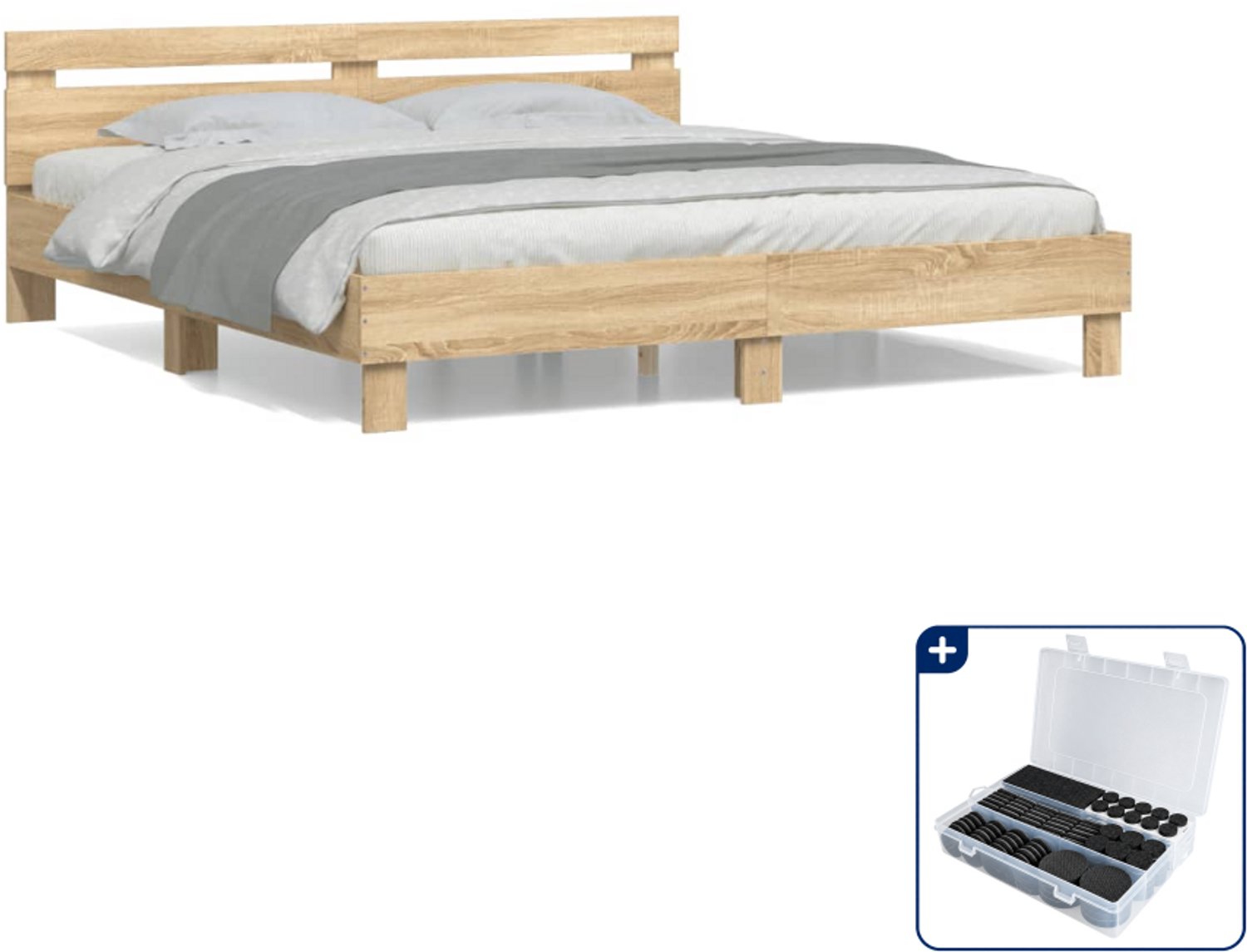 vidaXL bedframe met hoofdbord - Queensize - 160 x 200 cm - sonoma eiken - Inclusief antikrasvilt 177-delig