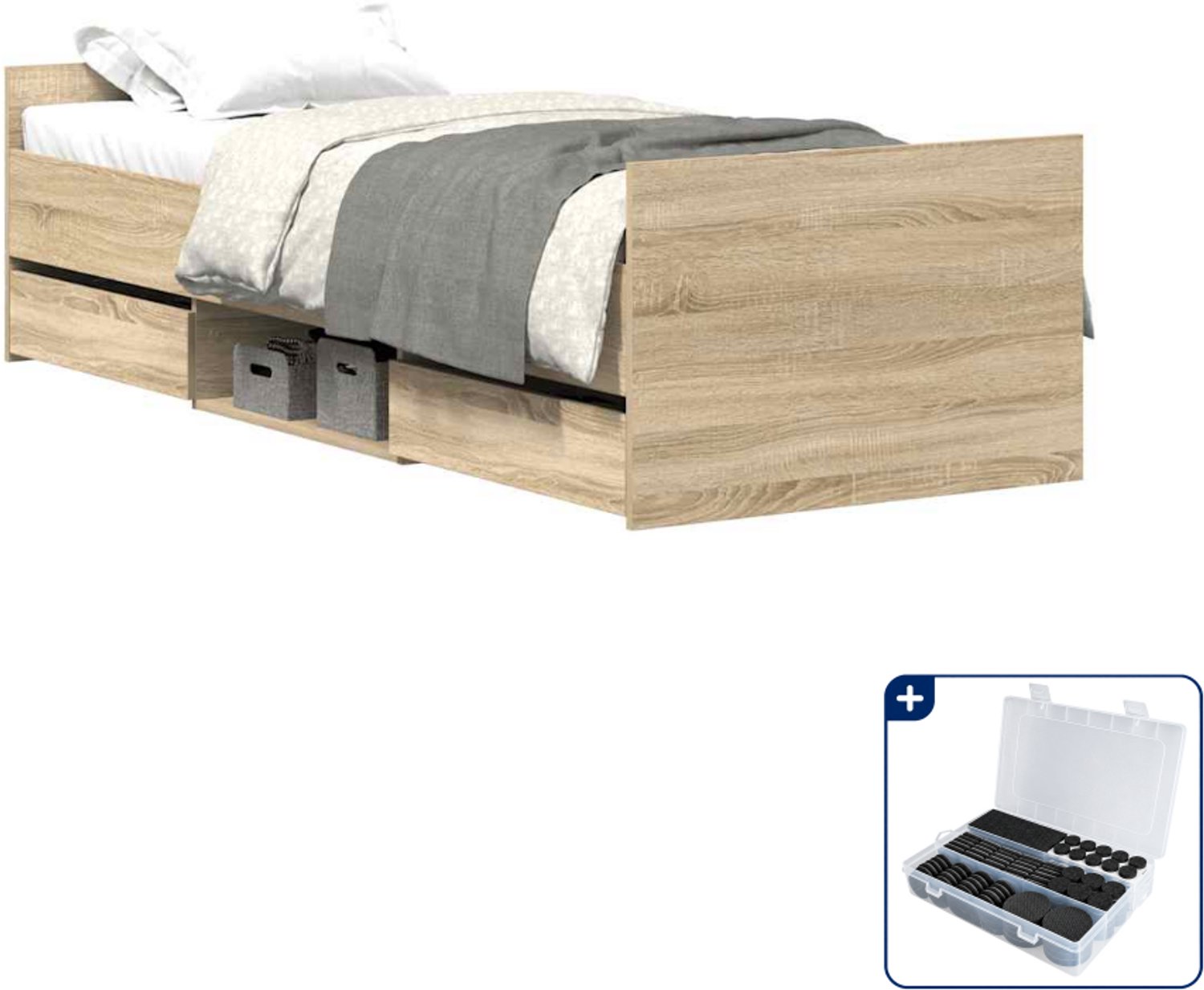 vidaXL Bedframe - 100 x 200 cm - sonoma eiken - Inclusief antikrasvilt 177-delig Grijs