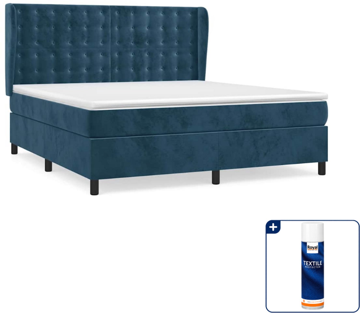 vidaXL boxspring - Queensize - 160 x 200 cm - fluweel - donkerblauw - Inclusief textielbeschermer 500 ml