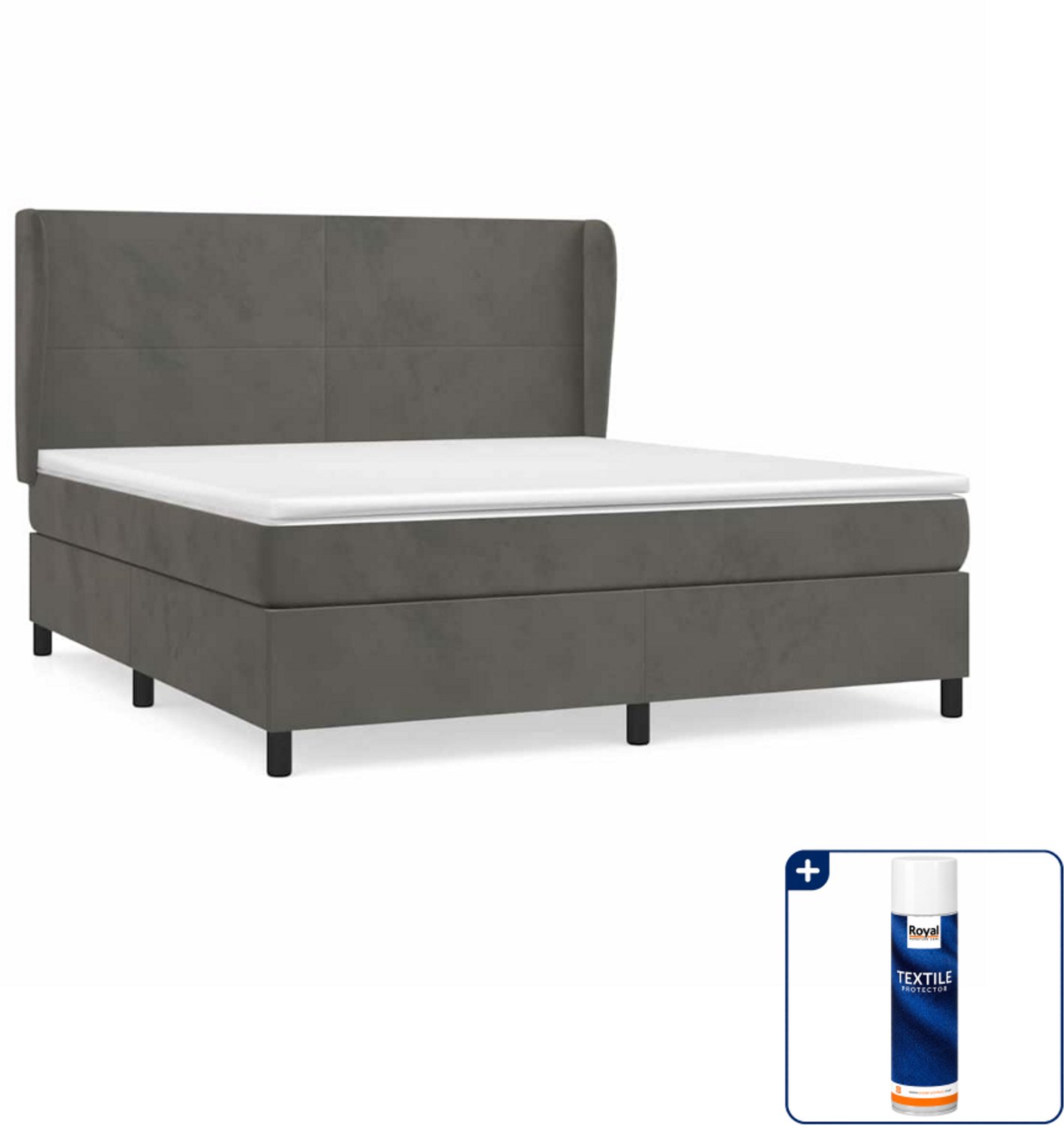 vidaXL Boxspring Kingsize - 180 x 200 cm - fluweel - donkergrijs - Inclusief textielbeschermer 500 ml