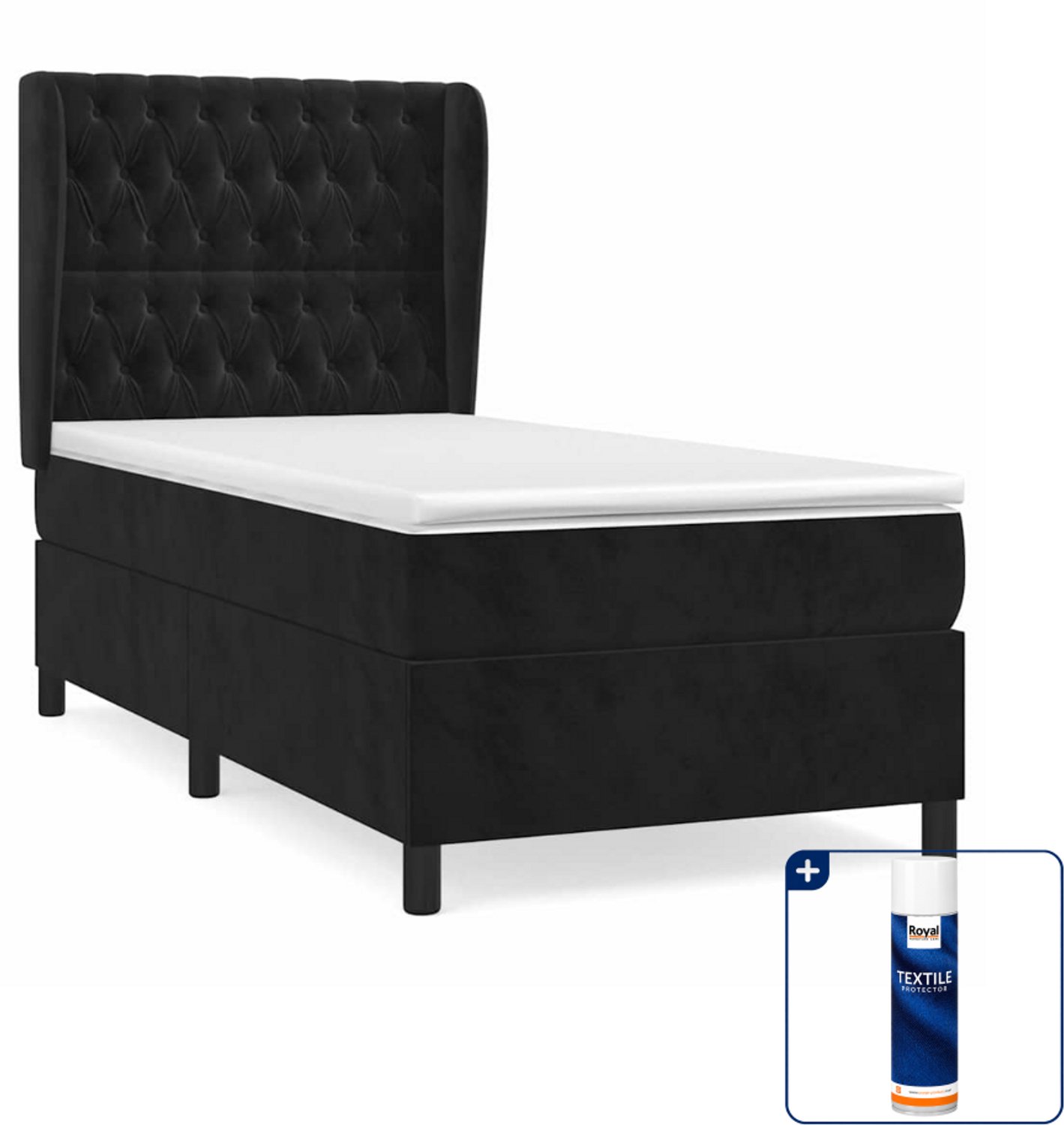 vidaXL boxspring met matras 90 x 190 cm - fluweel - zwart - Inclusief textielbeschermer 500 ml