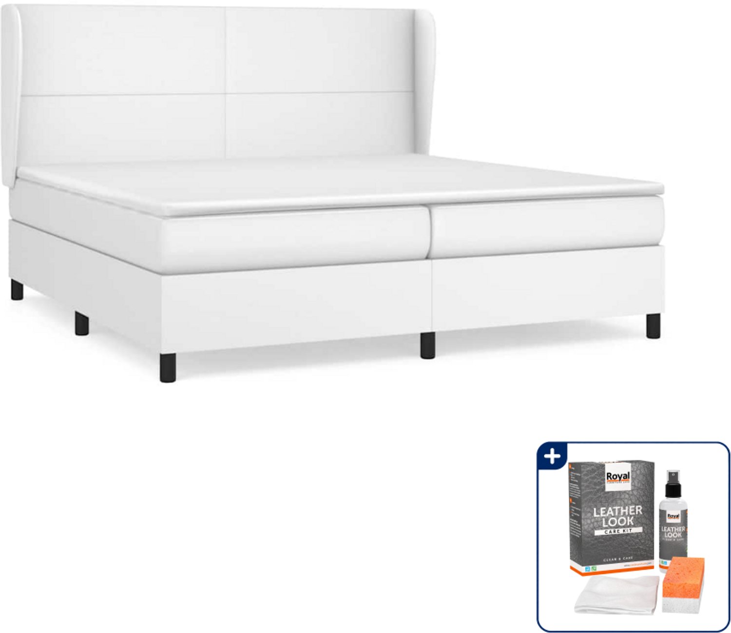 vidaXL Boxspring met matras - Super kingsize - 200 x 200 cm - wit - Inclusief onderhoudsset voor kunstleer 150 ml