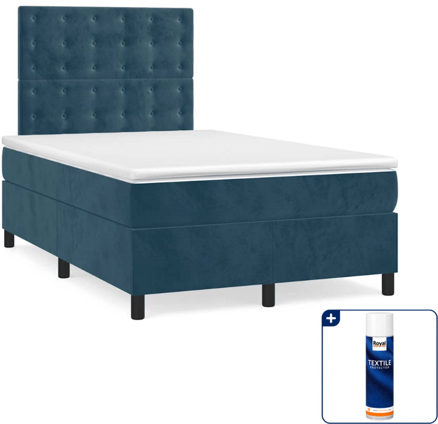 vidaXL boxspring met matras - 120 x 200 cm - fluweel - donkerblauw - Inclusief textielbeschermer 500 ml