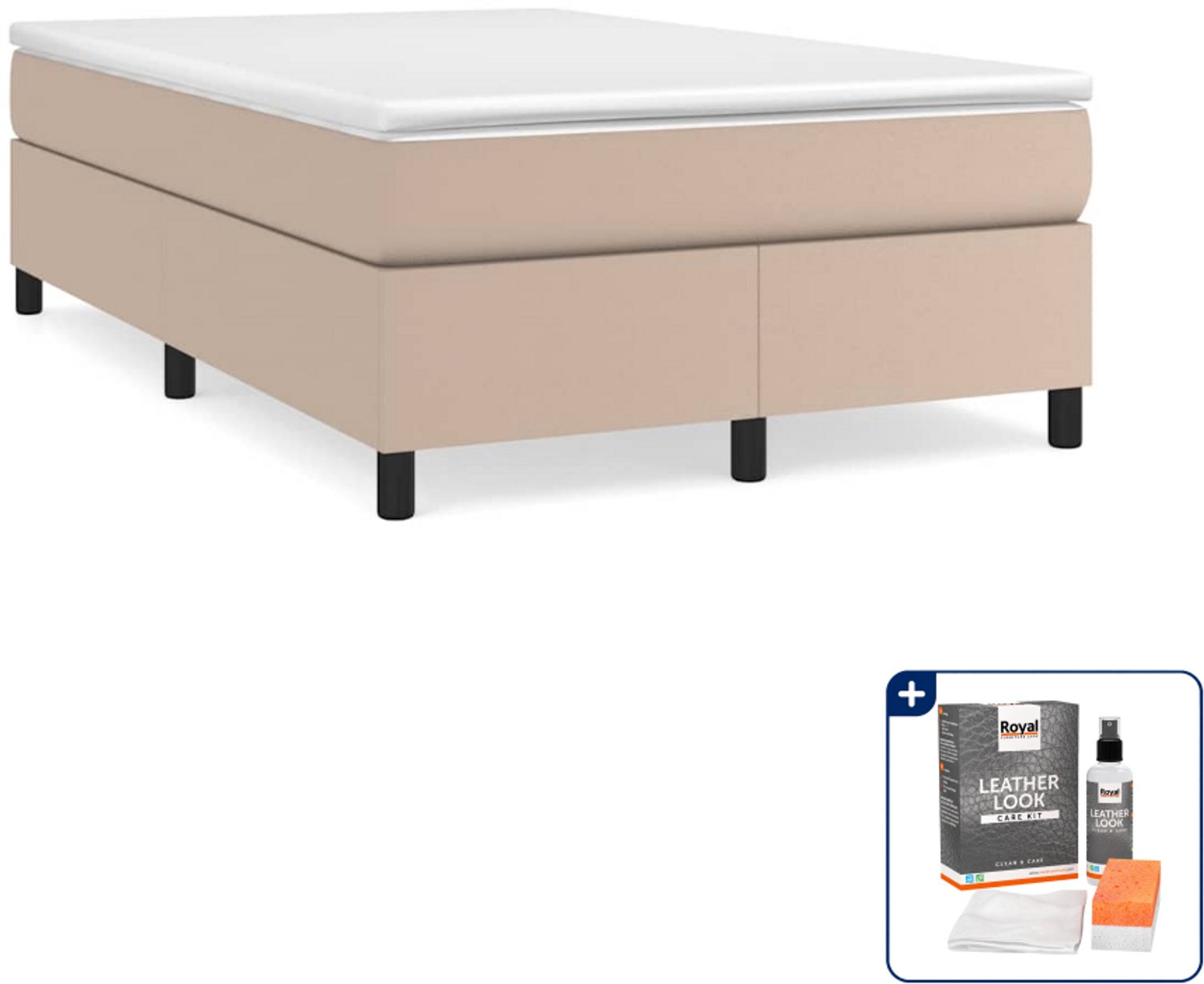 vidaXL boxspring met matras - 120 x 200 cm - kunstleer - cappuccino - Inclusief onderhoudsset voor kunstleer 150 ml Zwart