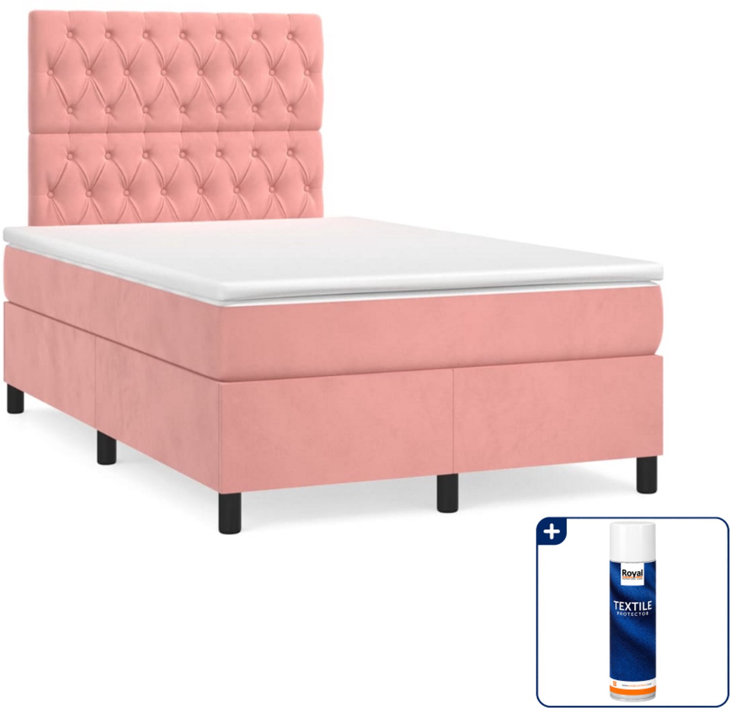 vidaXL boxspring met matras 120 x 200 cm - fluweel - roze - Inclusief textielbeschermer 500 ml