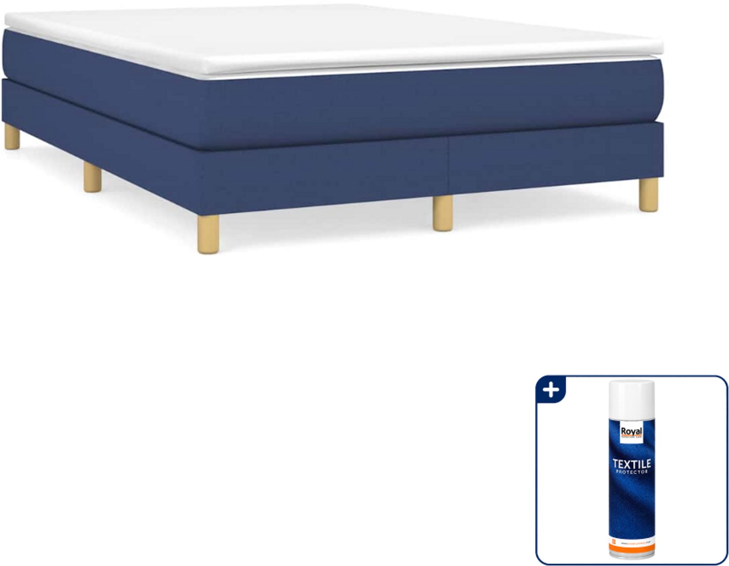 vidaXL boxspring met matras 140 x 190 cm - stof - blauw - Inclusief textielbeschermer 500 ml