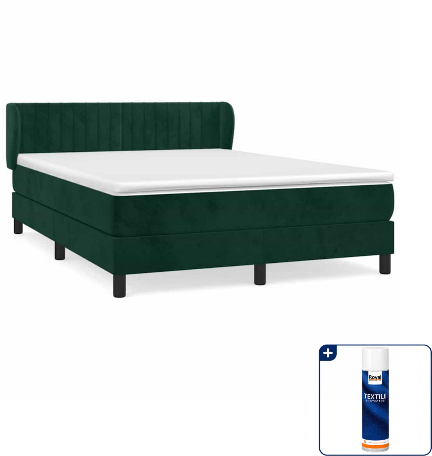vidaXL boxspring met matras - 140 x 190 cm - fluweel - donkergroen - Inclusief textielbeschermer 500 ml