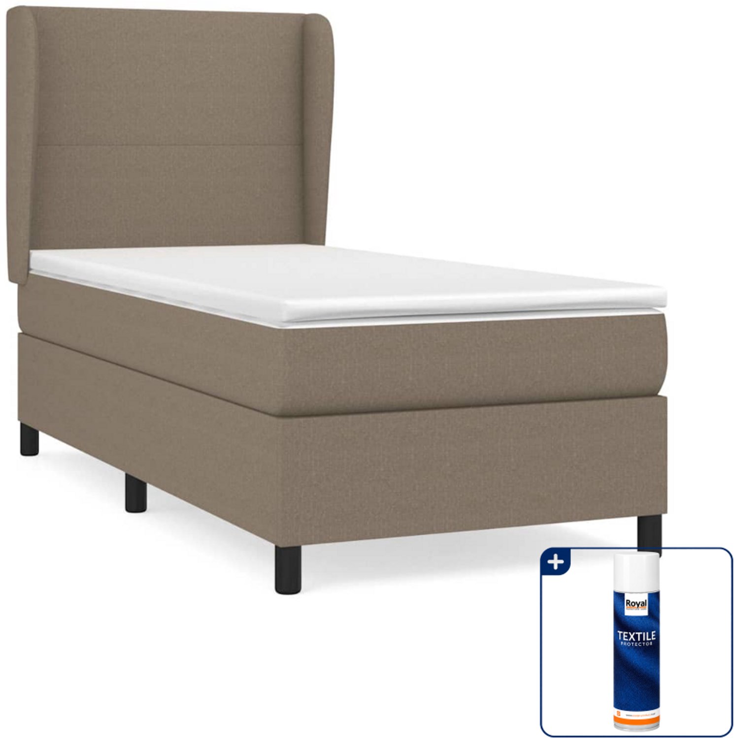 vidaXL boxspring met matras 90 x 190 cm - stof - taupe - Inclusief textielbeschermer 500 ml