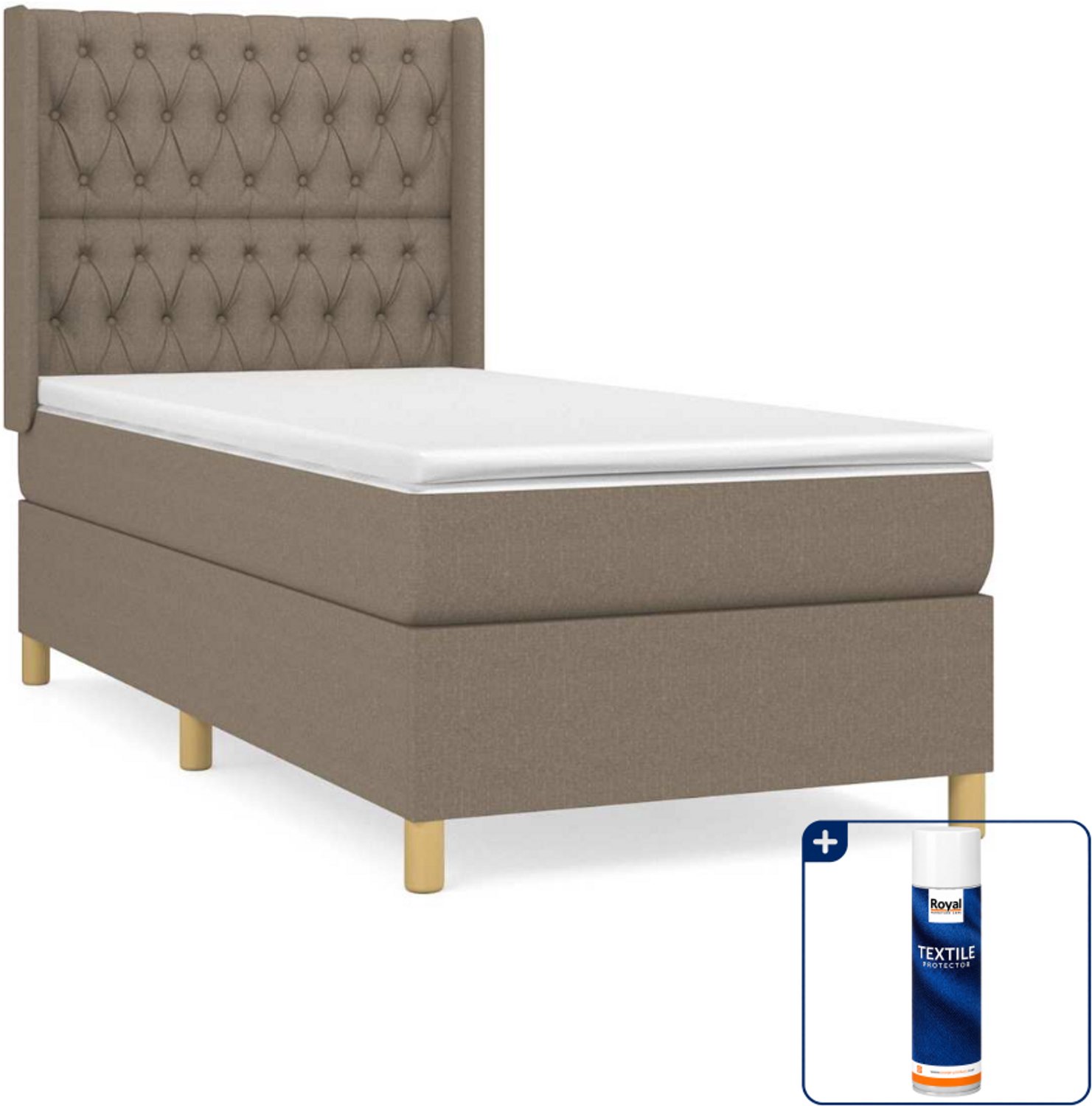 vidaXL boxspring 90 x 200 cm - stof - taupe - Inclusief textielbeschermer 500 ml