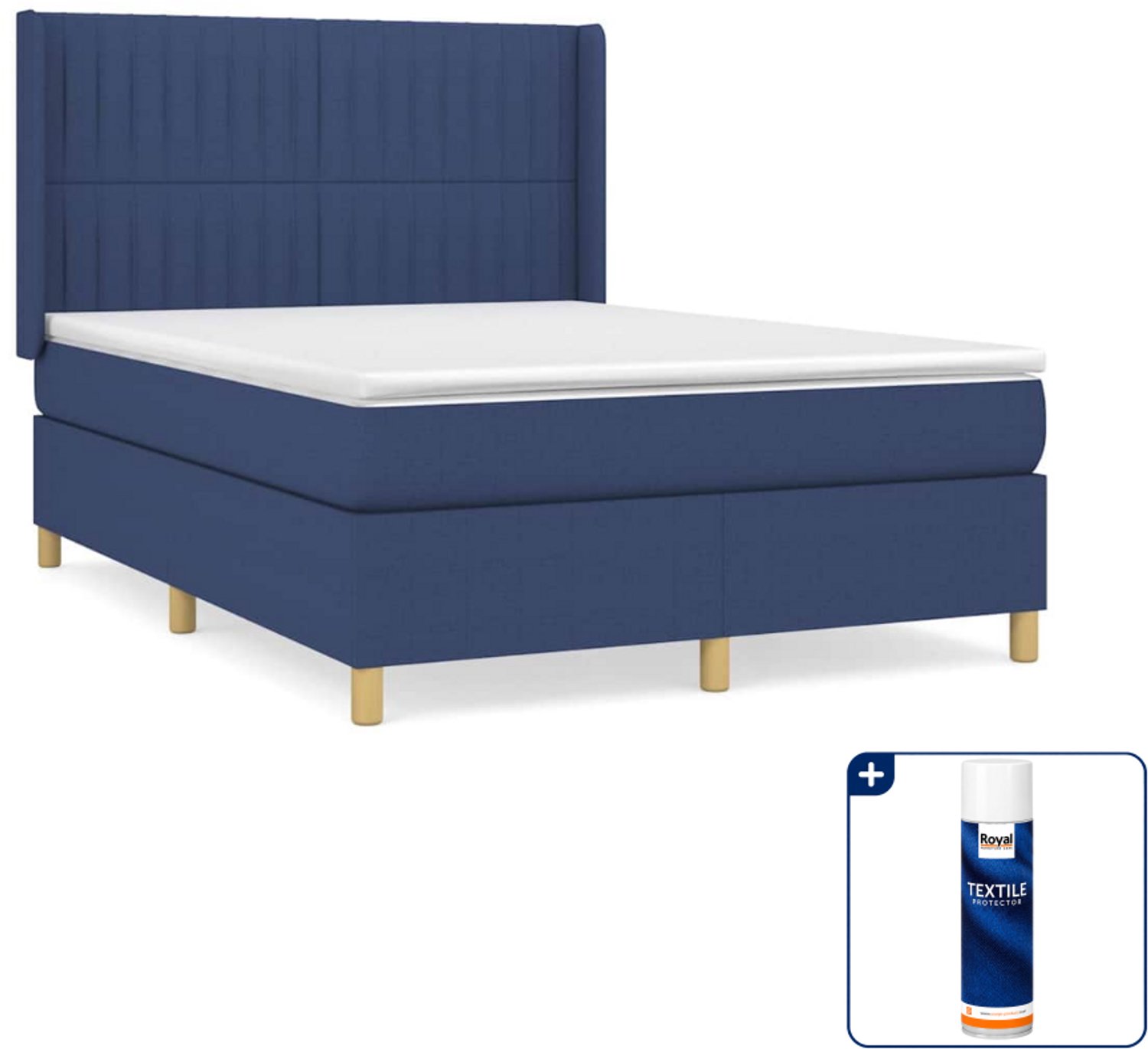 vidaXL Boxspring Small double - 140 x 200 cm - stof - blauw - Inclusief textielbeschermer 500 ml