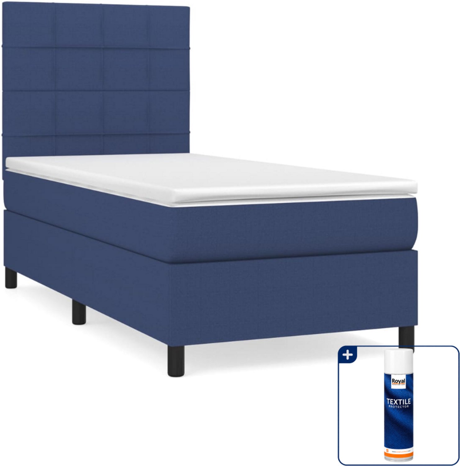 vidaXL boxspring met matras - 90 x 190 cm - blauw - Inclusief textielbeschermer 500 ml