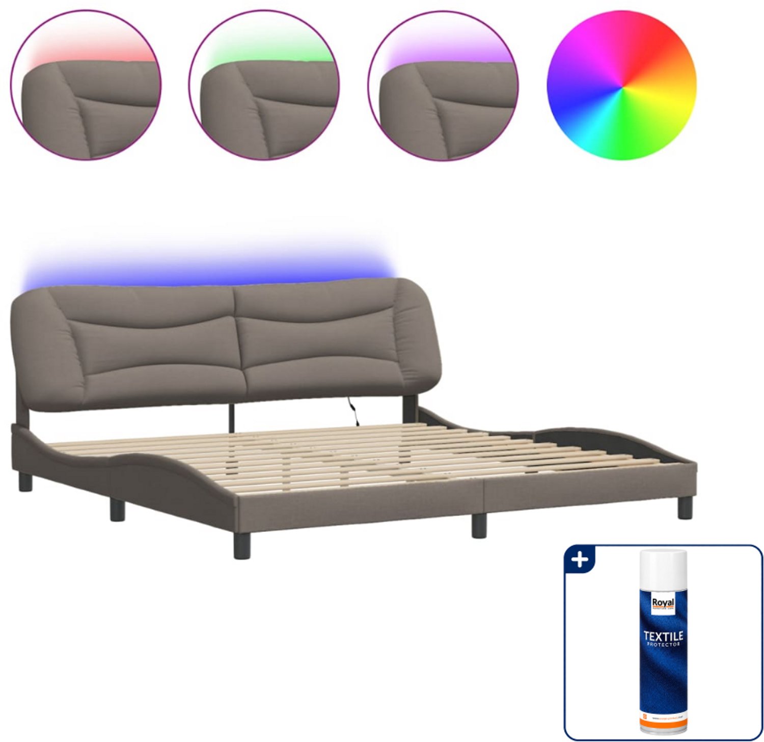 vidaXL Hvar bedframe met LED - 200 x 200 cm - stof - taupe - Inclusief textielbeschermer 500 ml Bruin