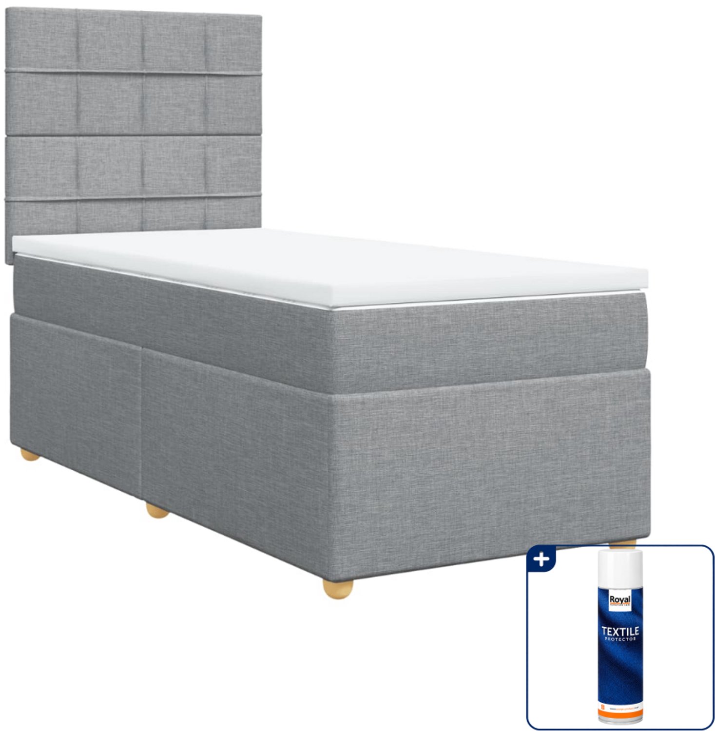 vidaXL boxspring met matras 90 x 200 cm - stof - lichtgrijs - Inclusief textielbeschermer 500 ml