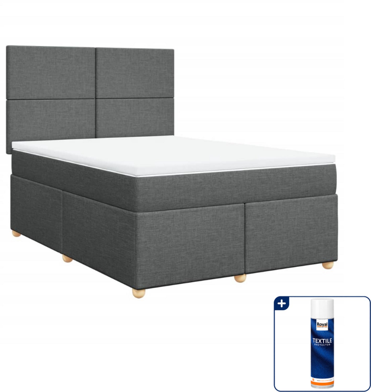 vidaXL boxspring met matras 140 x 190 cm - donkergrijs - Inclusief textielbeschermer 500 ml
