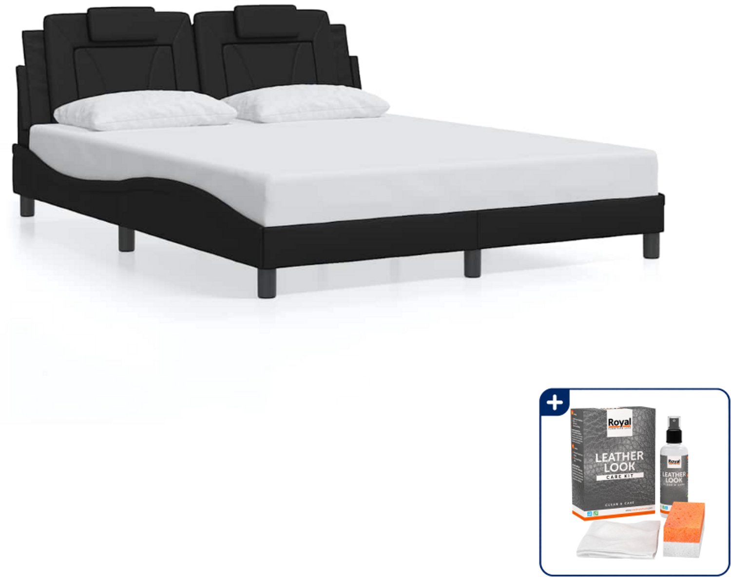 vidaXL Viana bedframe - Queensize - 160 x 200 cm - zwart - Inclusief onderhoudsset voor kunstleer 150 ml Crème