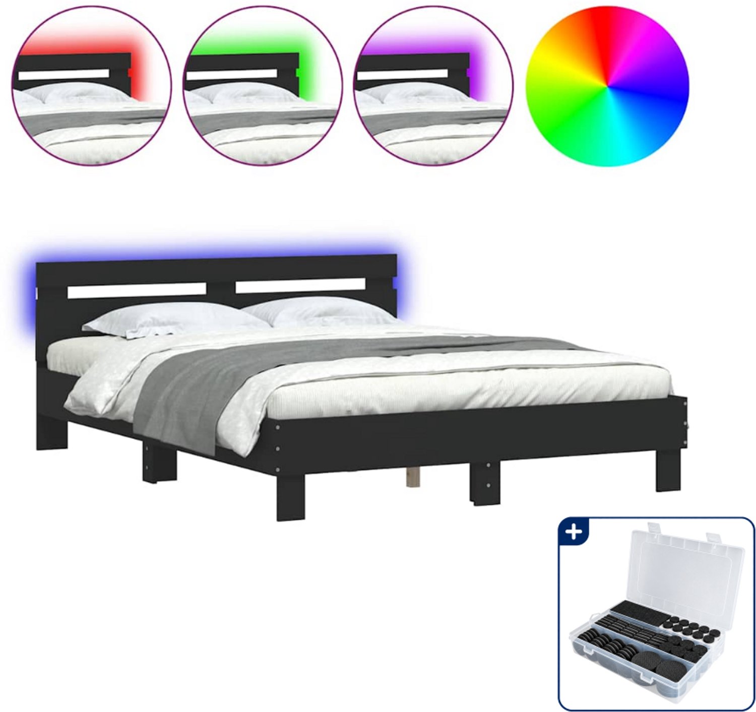 vidaXL bedframe met LED - Small double 140 x 200 cm - zwart - Inclusief antikrasvilt 177-delig Wit