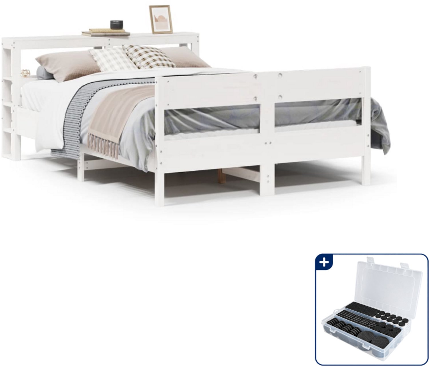 vidaXL bedframe 150 x 200 cm - massief grenenhout - wit - Inclusief antikrasvilt 177-delig