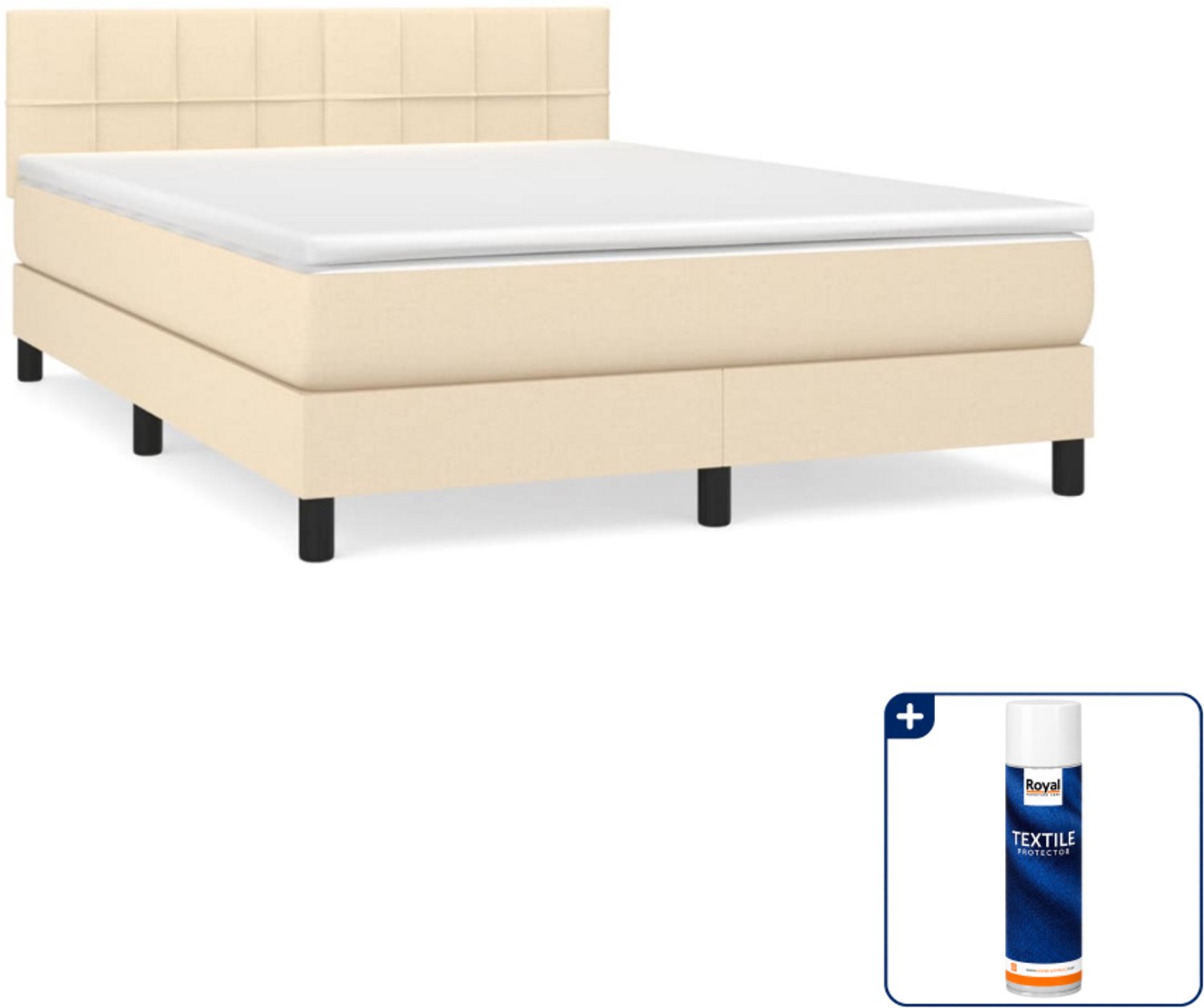 vidaXL boxspring met matras - 140 x 190 cm - crème - Inclusief textielbeschermer 500 ml