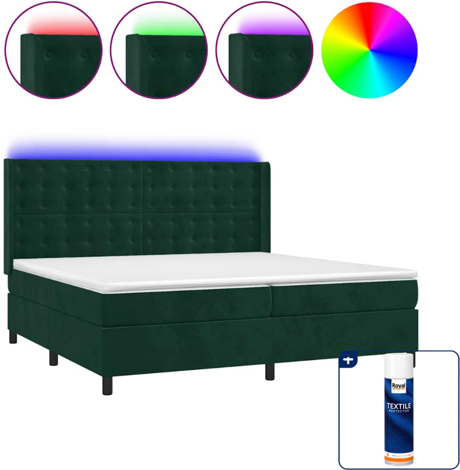vidaXL Boxspring - Super kingsize - 200 x 200 cm - fluweel - donkergroen - Inclusief textielbeschermer 500 ml