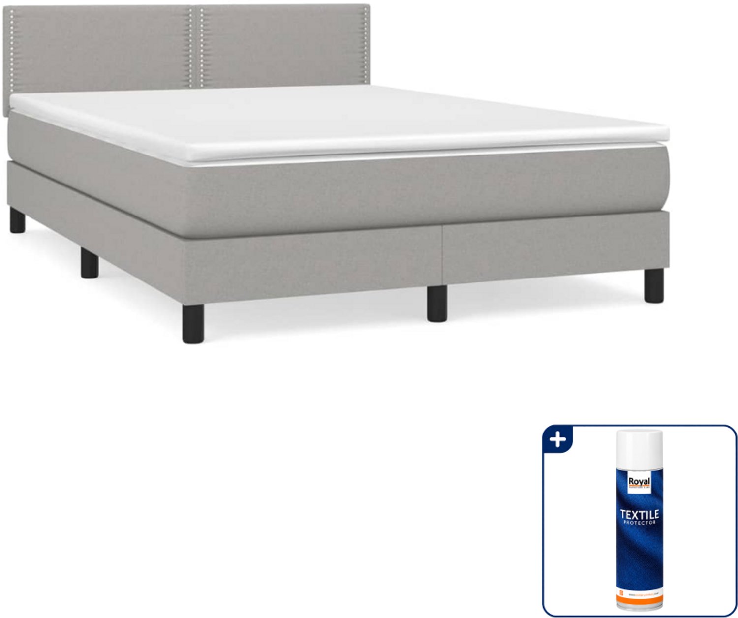 vidaXL Boxspring - Small double - 140 x 200 cm - lichtgrijs - Inclusief textielbeschermer 500 ml