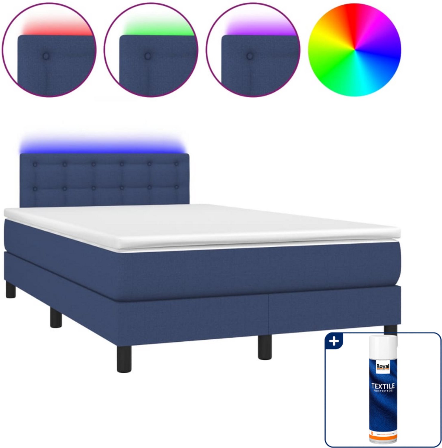 vidaXL boxspring met matras en led - 120 x 190 cm - blauw - Inclusief textielbeschermer 500 ml