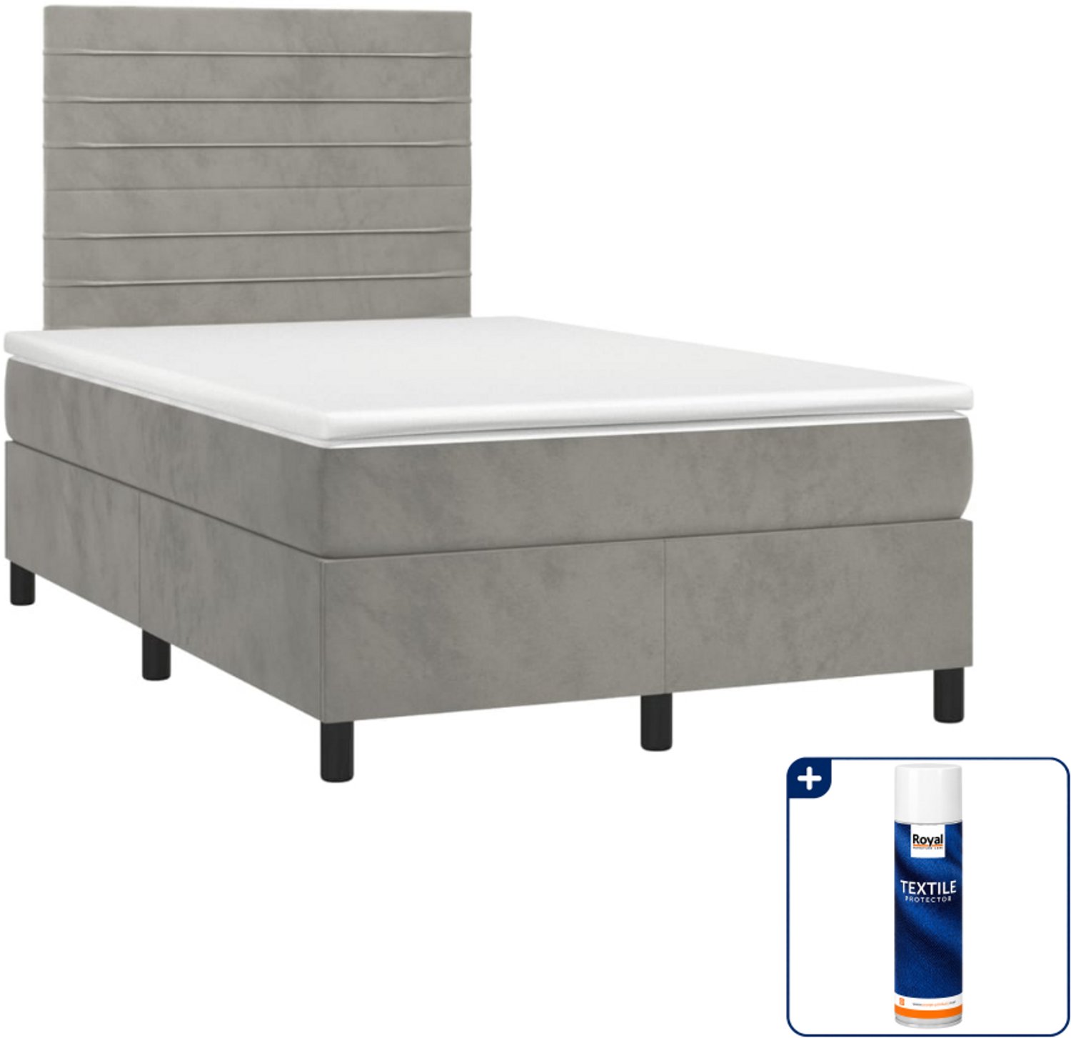 vidaXL boxspring met matras - 120 x 190 cm - fluweel - lichtgrijs - Inclusief textielbeschermer 500 ml
