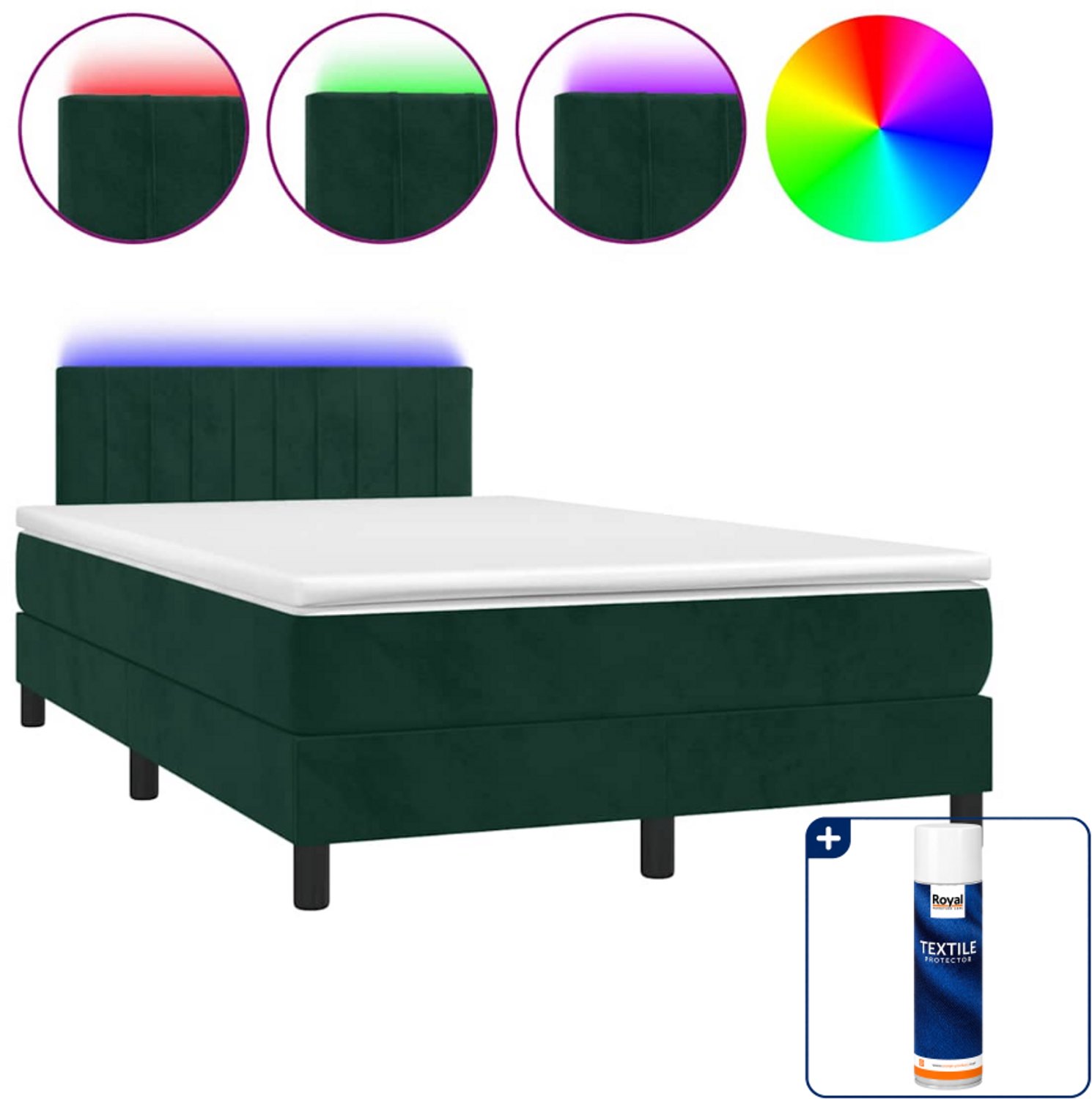 vidaXL boxspring met matras en LED - 120 x 190 cm - fluweel - donkergroen - Inclusief textielbeschermer 500 ml Grijs