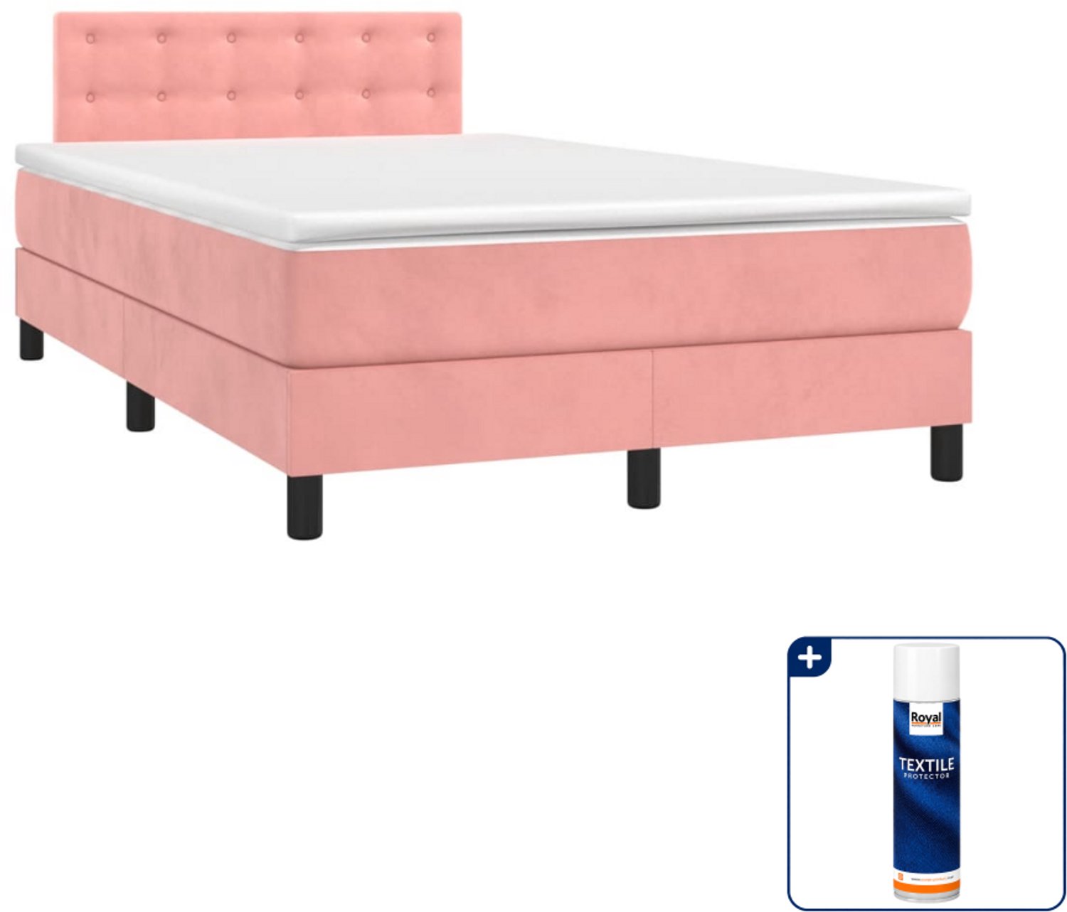 vidaXL boxspring met matras 120 x 190 cm - fluweel - roze - Inclusief textielbeschermer 500 ml