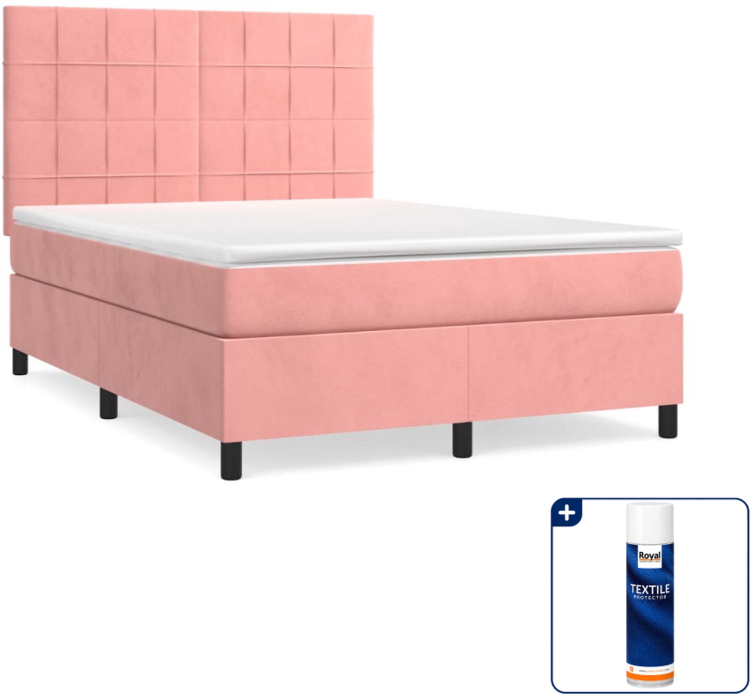 vidaXL boxspring met matras - small double - 140 x 200 cm - roze - Inclusief textielbeschermer 500 ml