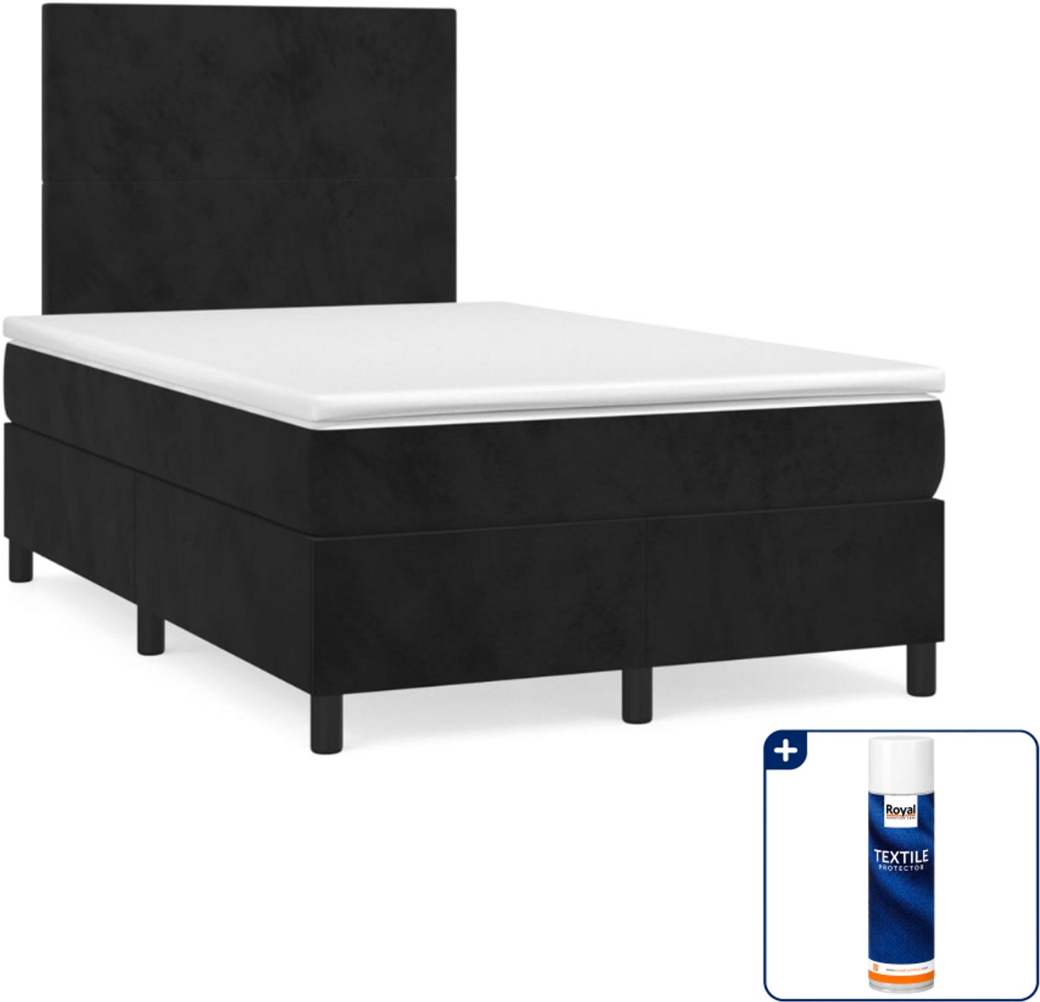 vidaXL boxspring met matras 120 x 200 cm - fluweel - zwart - Inclusief textielbeschermer 500 ml