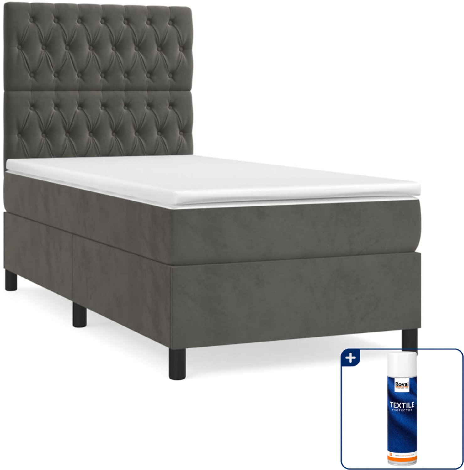 vidaXL boxspring met matras - 80 x 200 cm - fluweel - donkergrijs - Inclusief textielbeschermer 500 ml