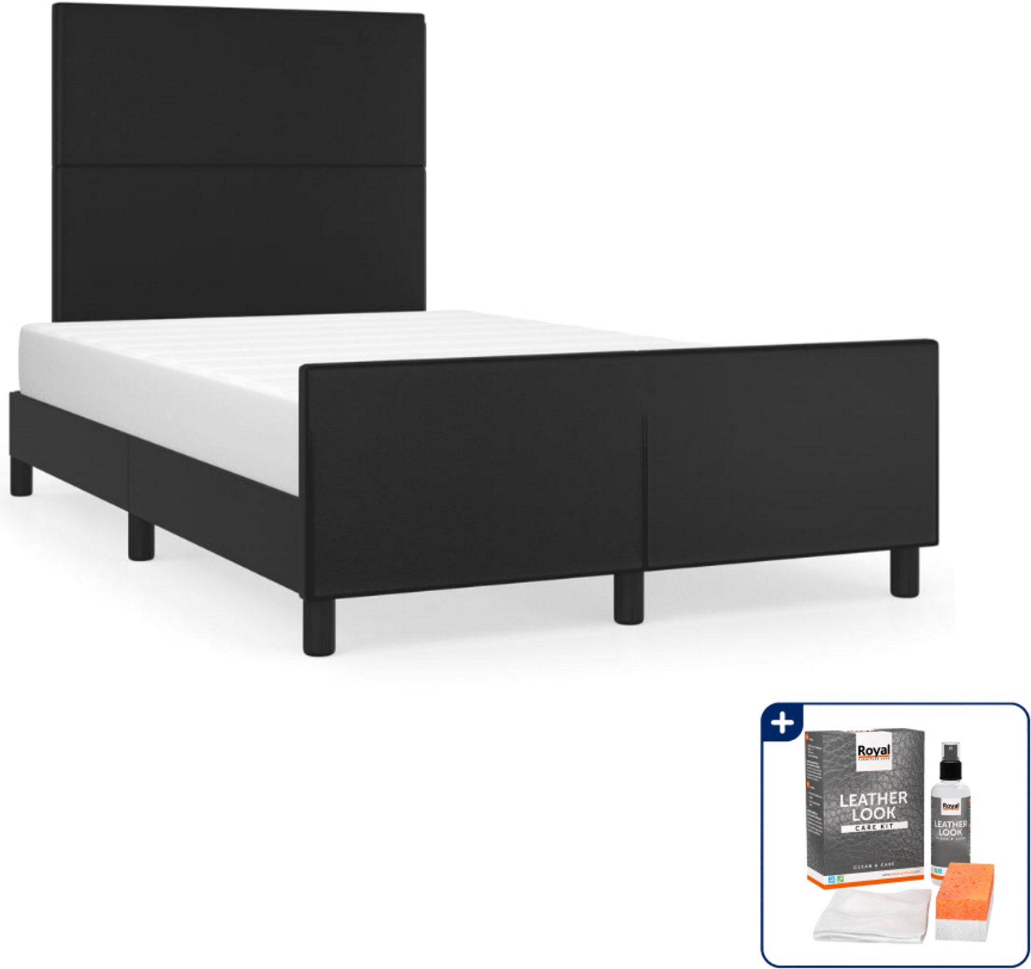 vidaXL Bedframe 120 x 190 cm - kunstleer - zwart - Inclusief onderhoudsset voor kunstleer 150 ml Bruin