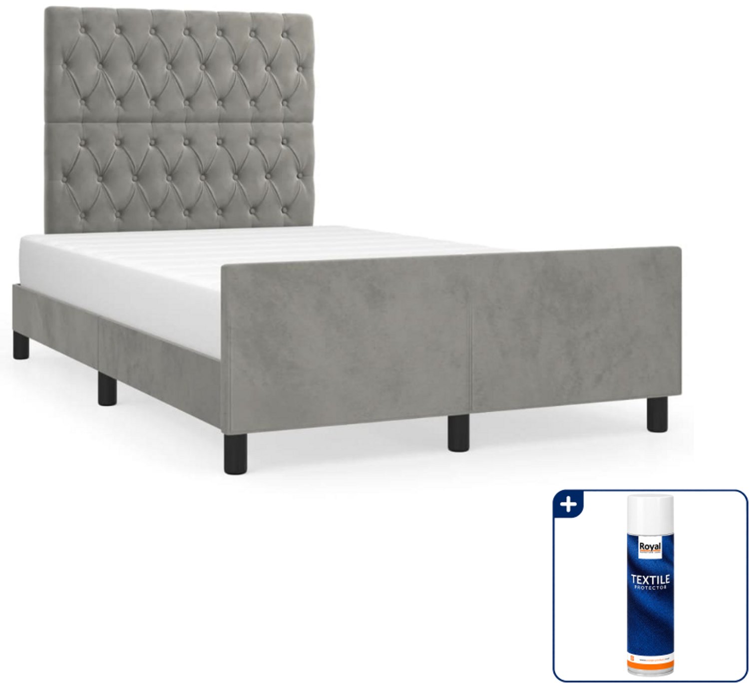 vidaXL bedframe - 120 x 190 cm - fluweel - lichtgrijs - Inclusief textielbeschermer 500 ml Zwart
