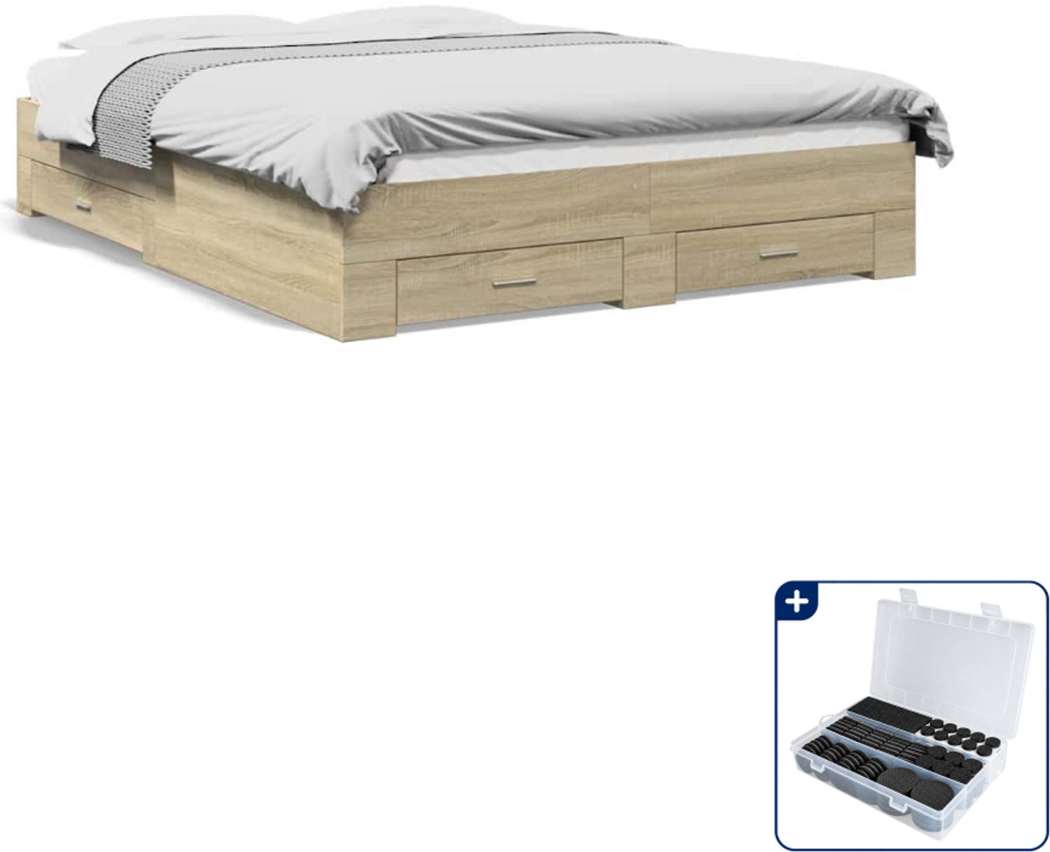 vidaXL bedframe - 150 x 200 cm - bewerkt hout - sonoma eiken - Inclusief antikrasvilt 177-delig Bruin