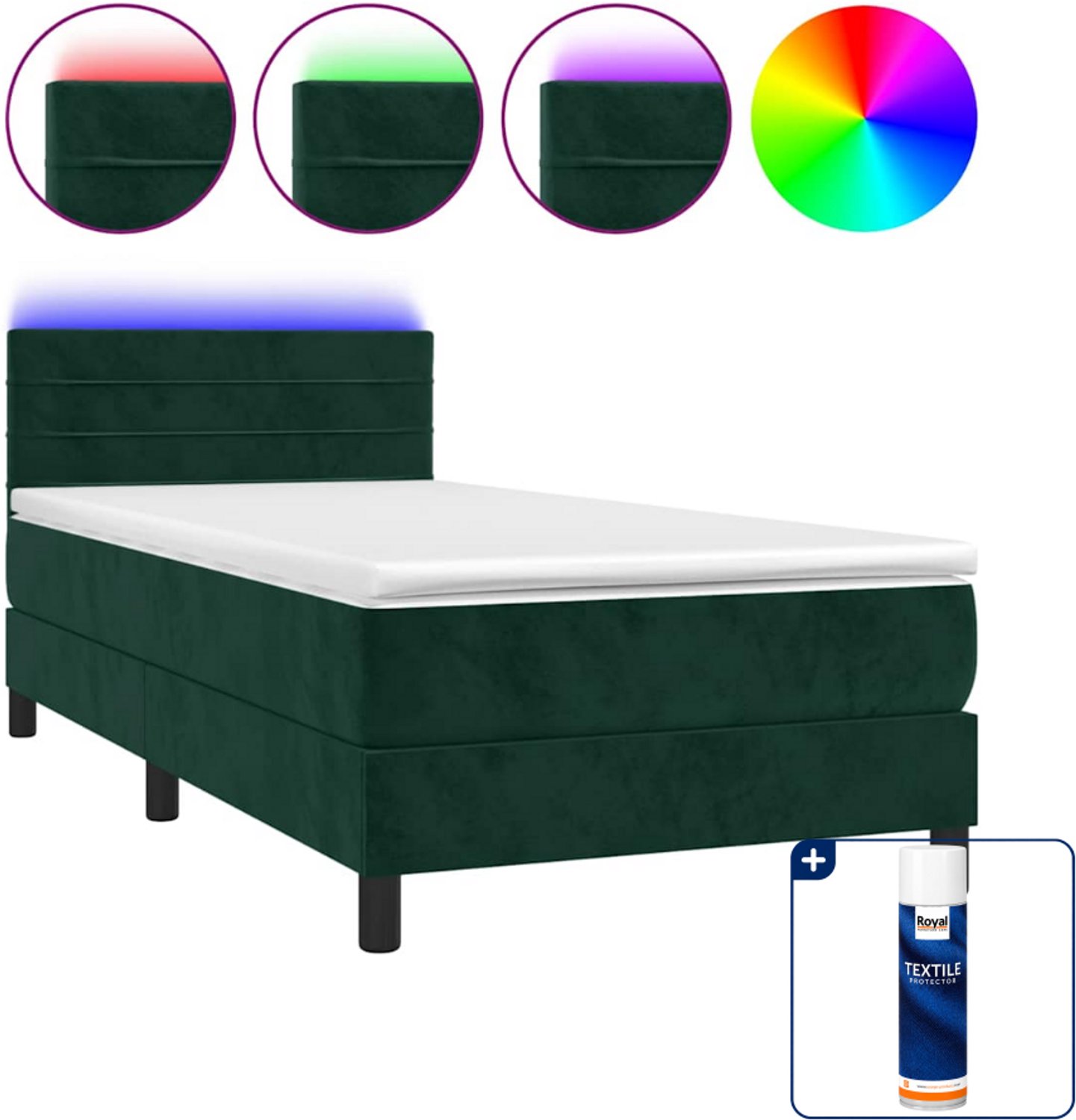 vidaXL Boxspring met matras en LED - 90 x 190 cm - fluweel - donkergroen - Inclusief textielbeschermer 500 ml