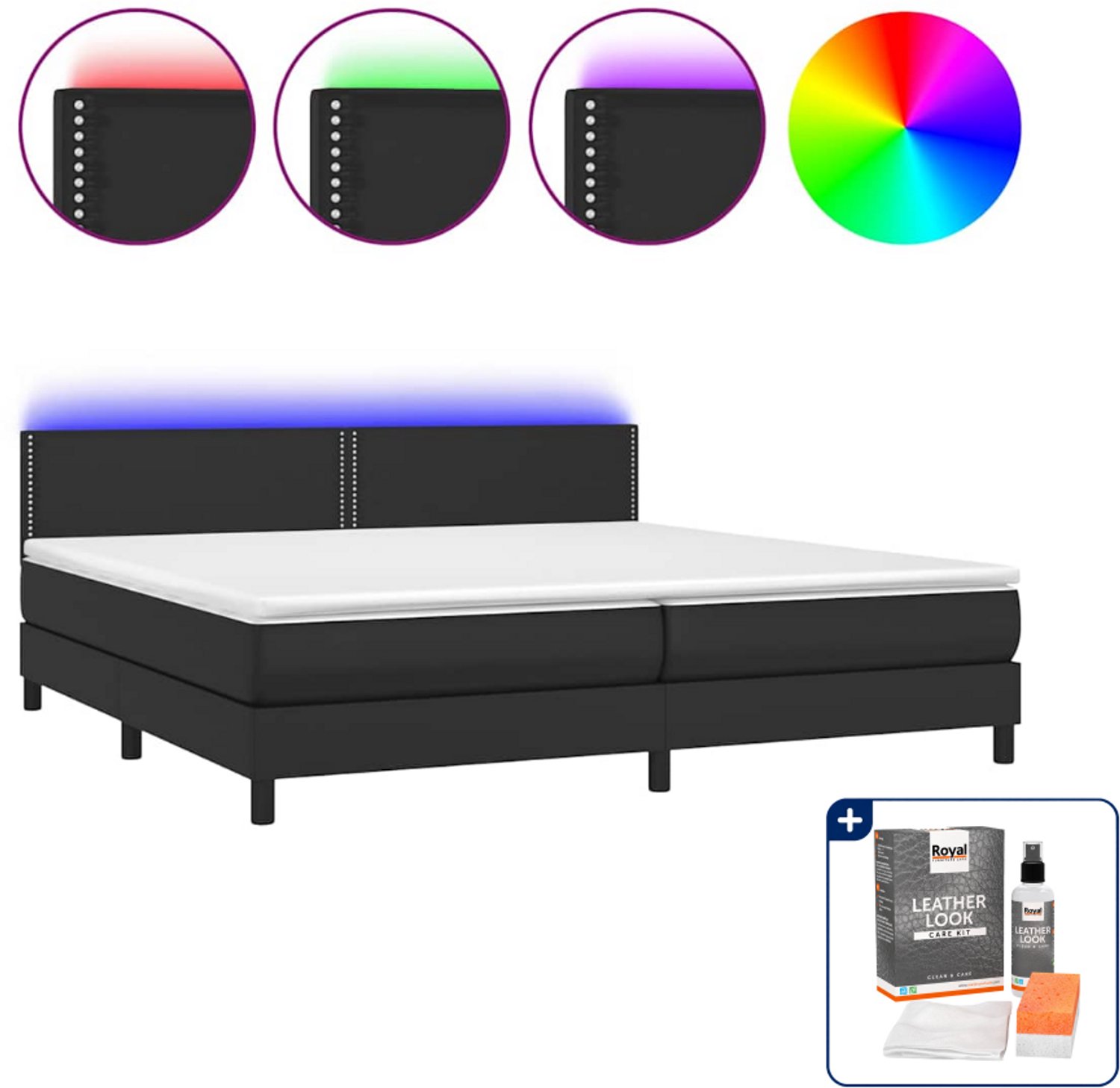 vidaXL Boxspring - Super kingsize - 200 x 200 cm - kunstleer - zwart - Inclusief onderhoudsset voor kunstleer 150 ml